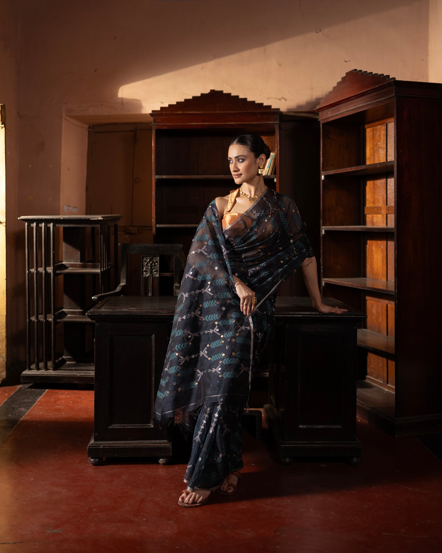 Blue Pure Organza Silk Jamdani Handloom Saree