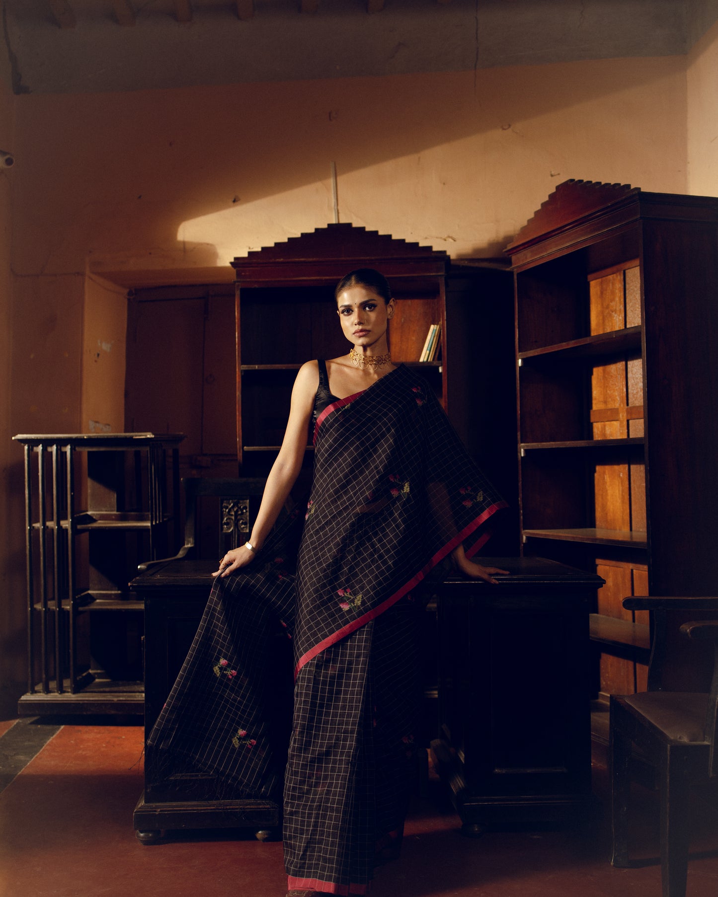 Black Pure Organza Silk Jamdani Handloom Saree