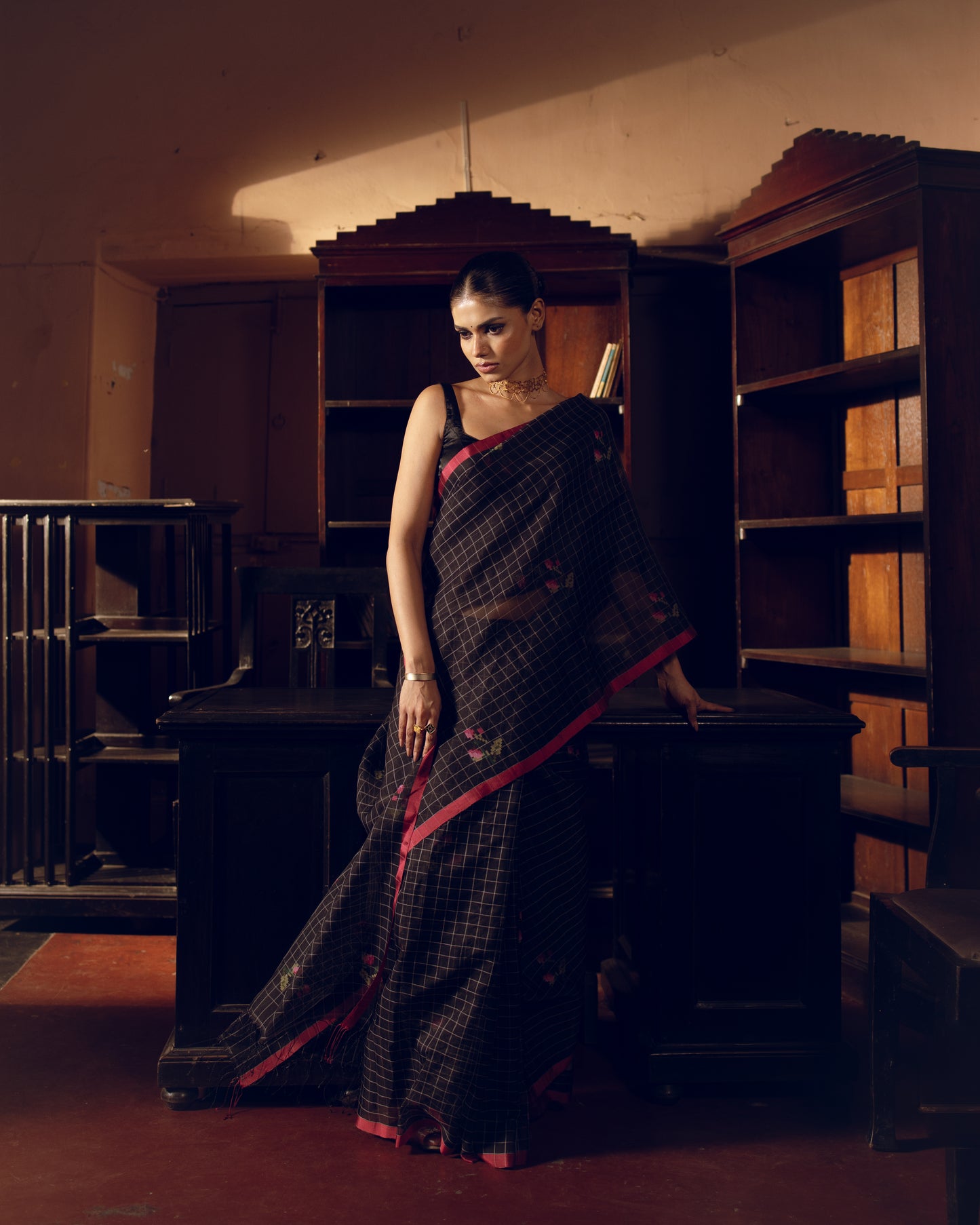 Black Pure Organza Silk Jamdani Handloom Saree
