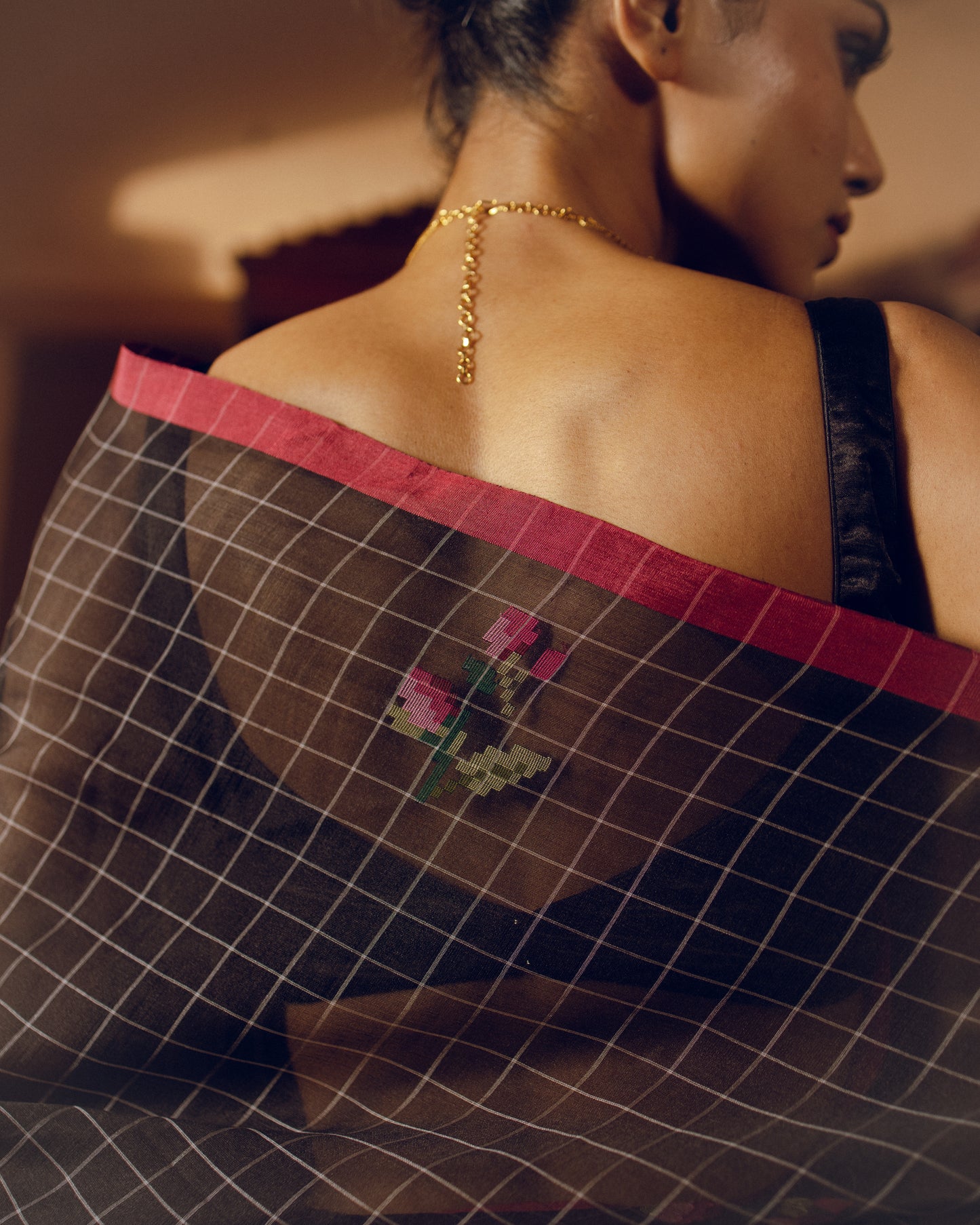 Black Pure Organza Silk Jamdani Handloom Saree