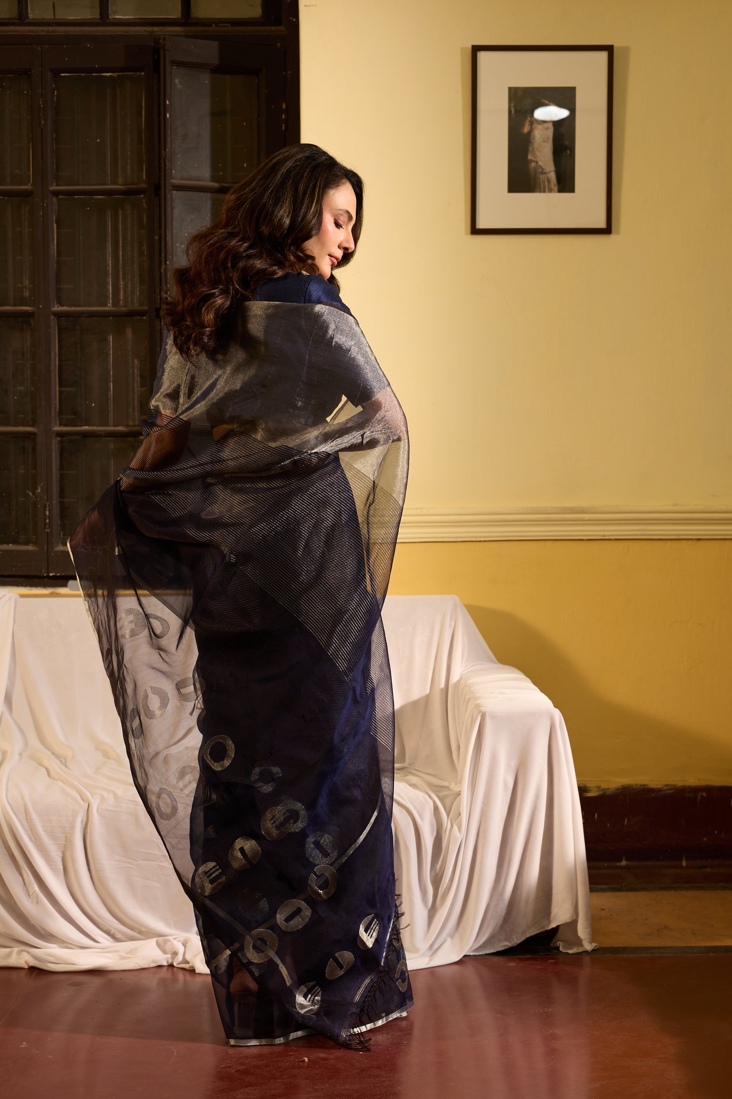 Blue Pure Organza Silk Jamdani Handloom Saree