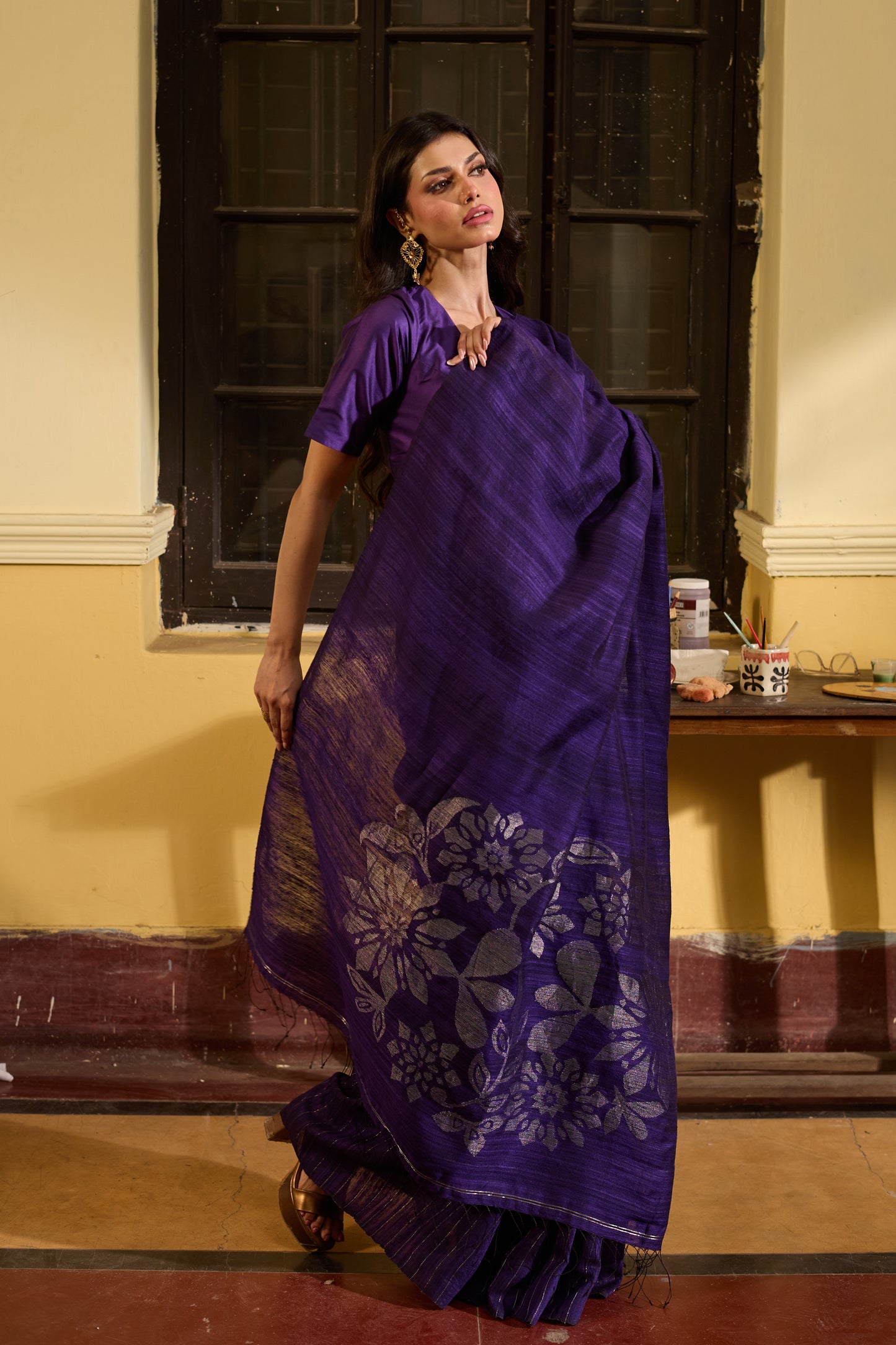 Purple Pure MatkaSilk Jamdani Handloom Saree
