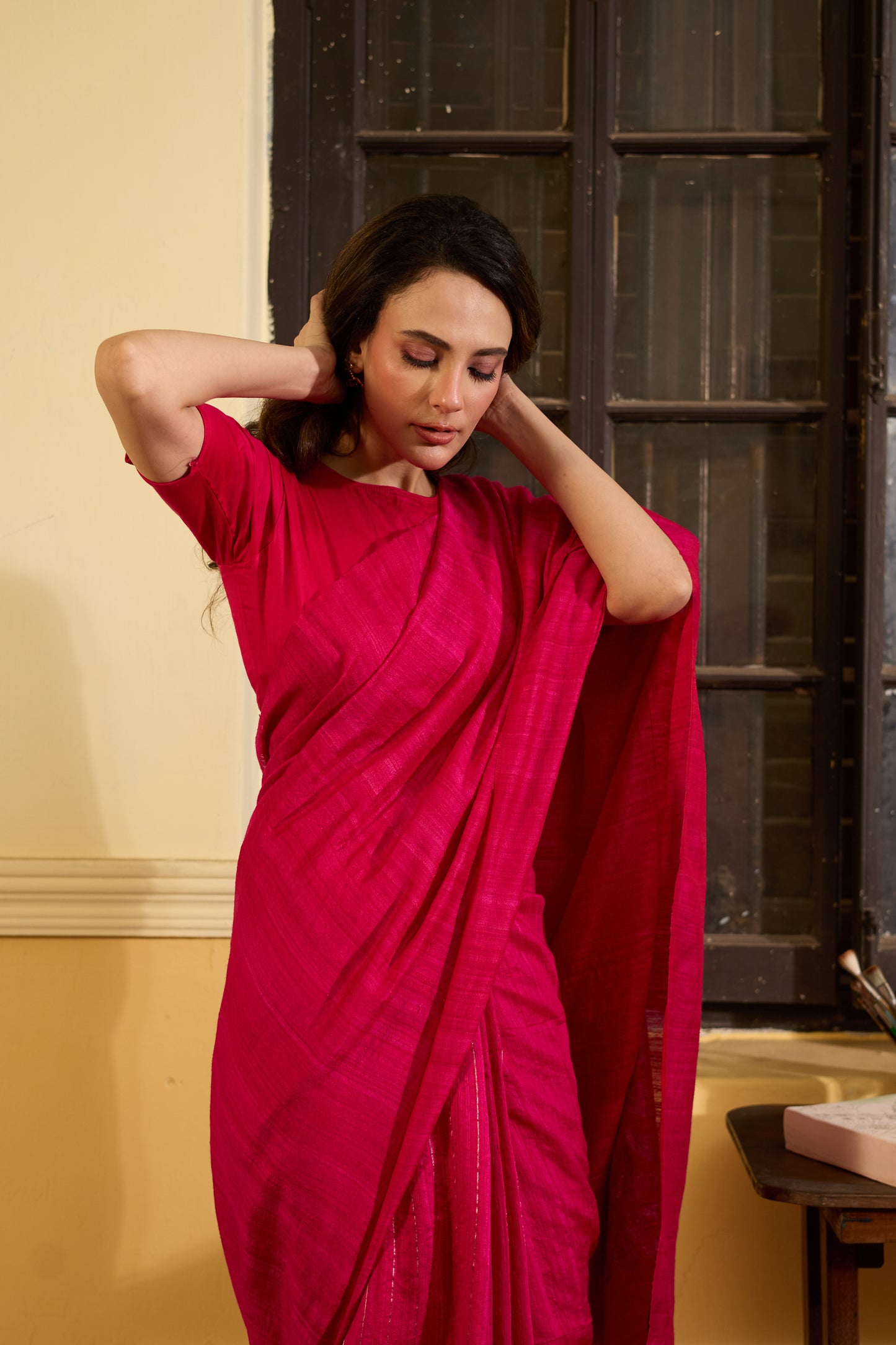 Fuchsia Pure Matka Silk Jamdani Handloom Saree