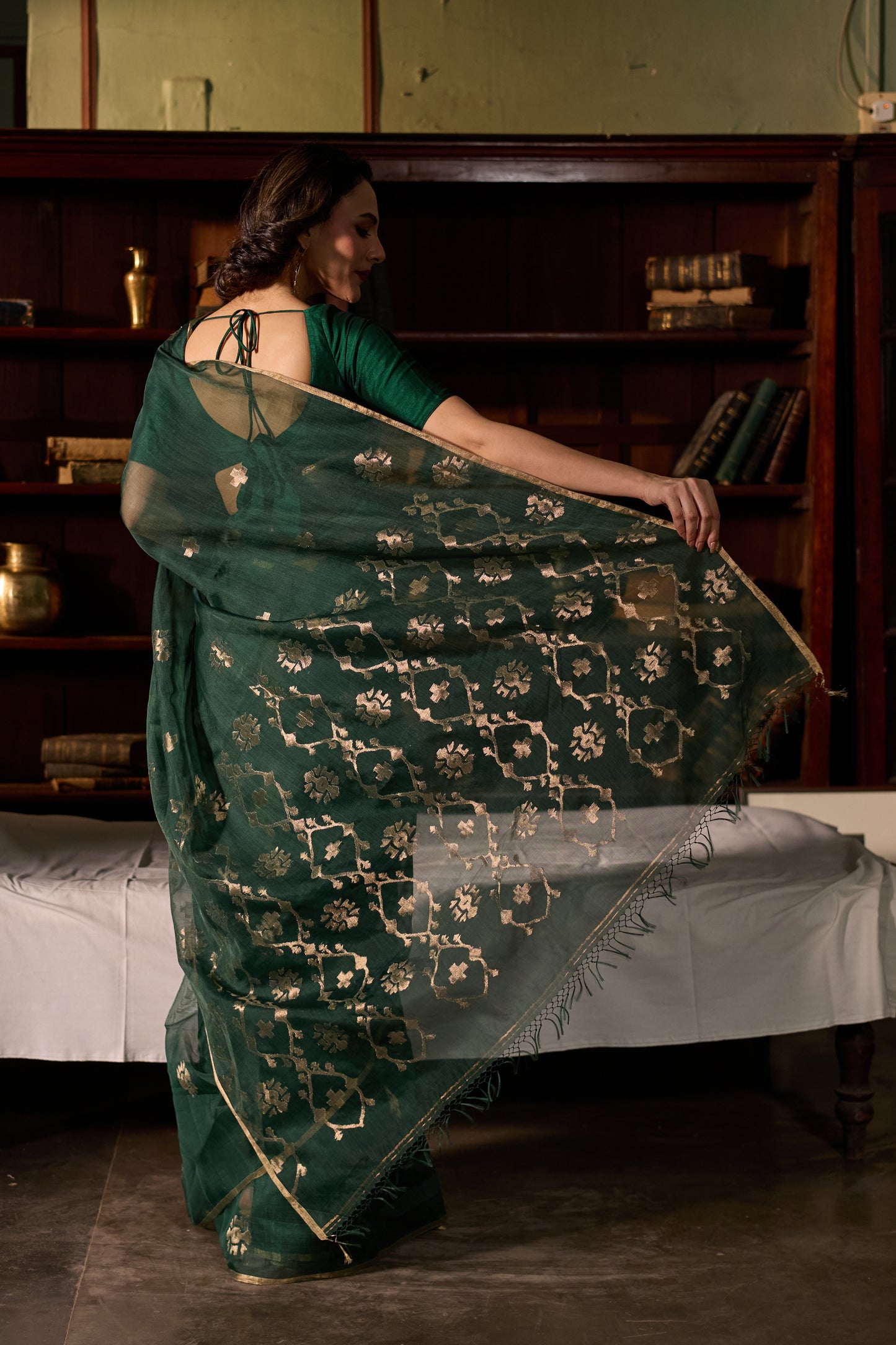 Green Pure Organza Silk Jamdani Handloom Saree