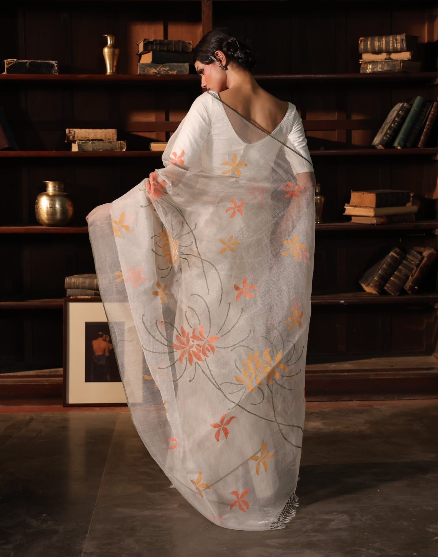 White Pure Organza Silk Jamdani Handloom Saree