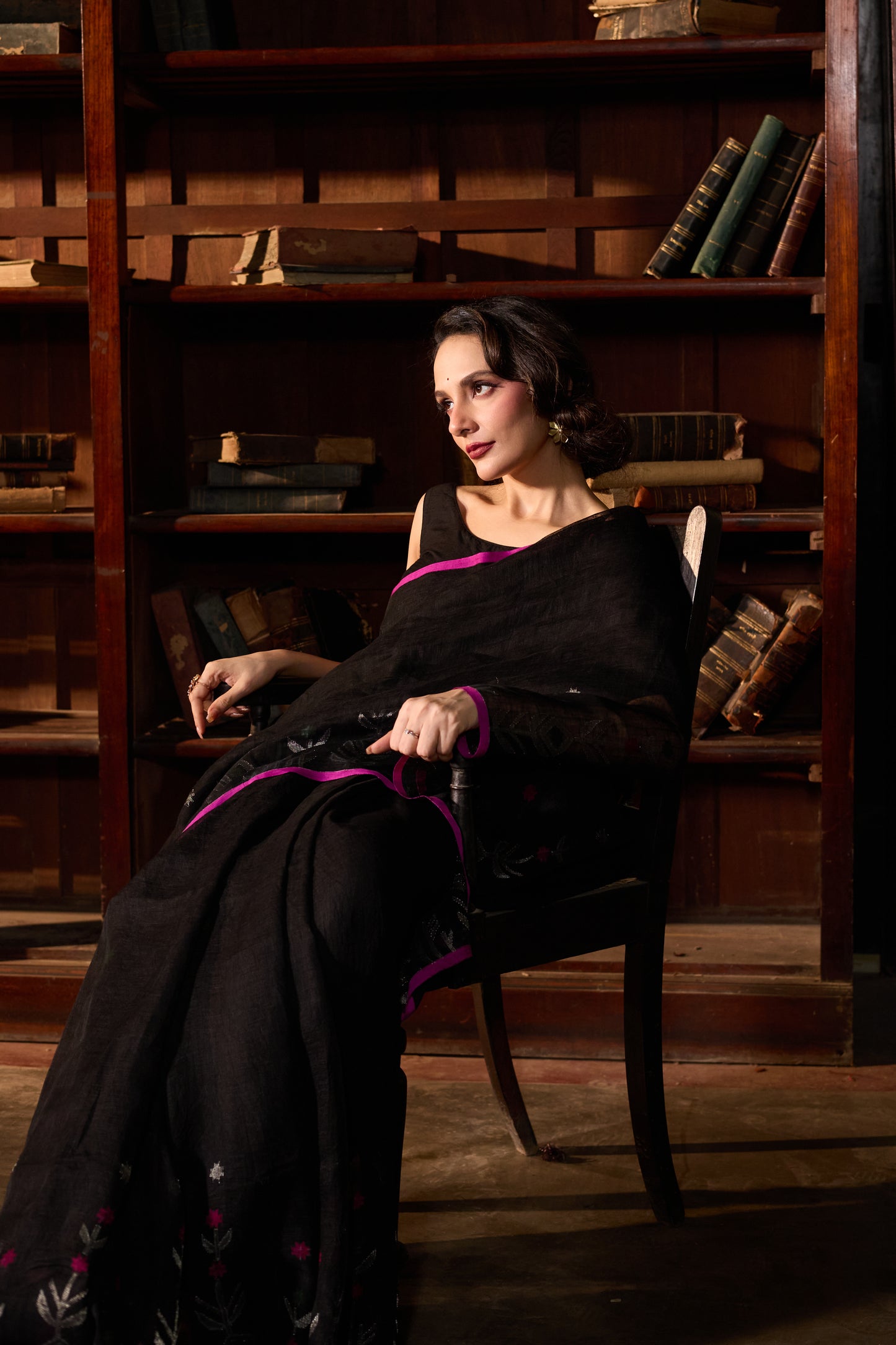 Black Pure Linen Jamdani Handloom Saree