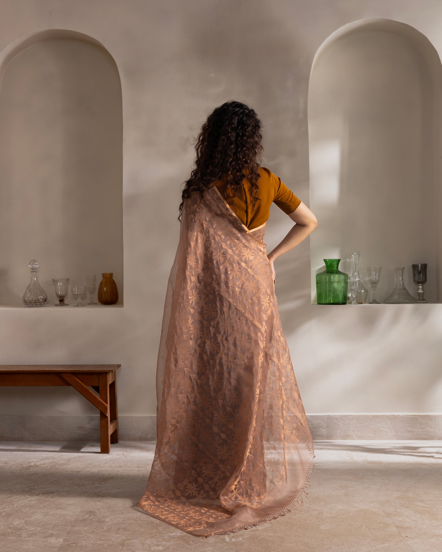 Brown Pure Organza Silk Traditional Jamdani Saree