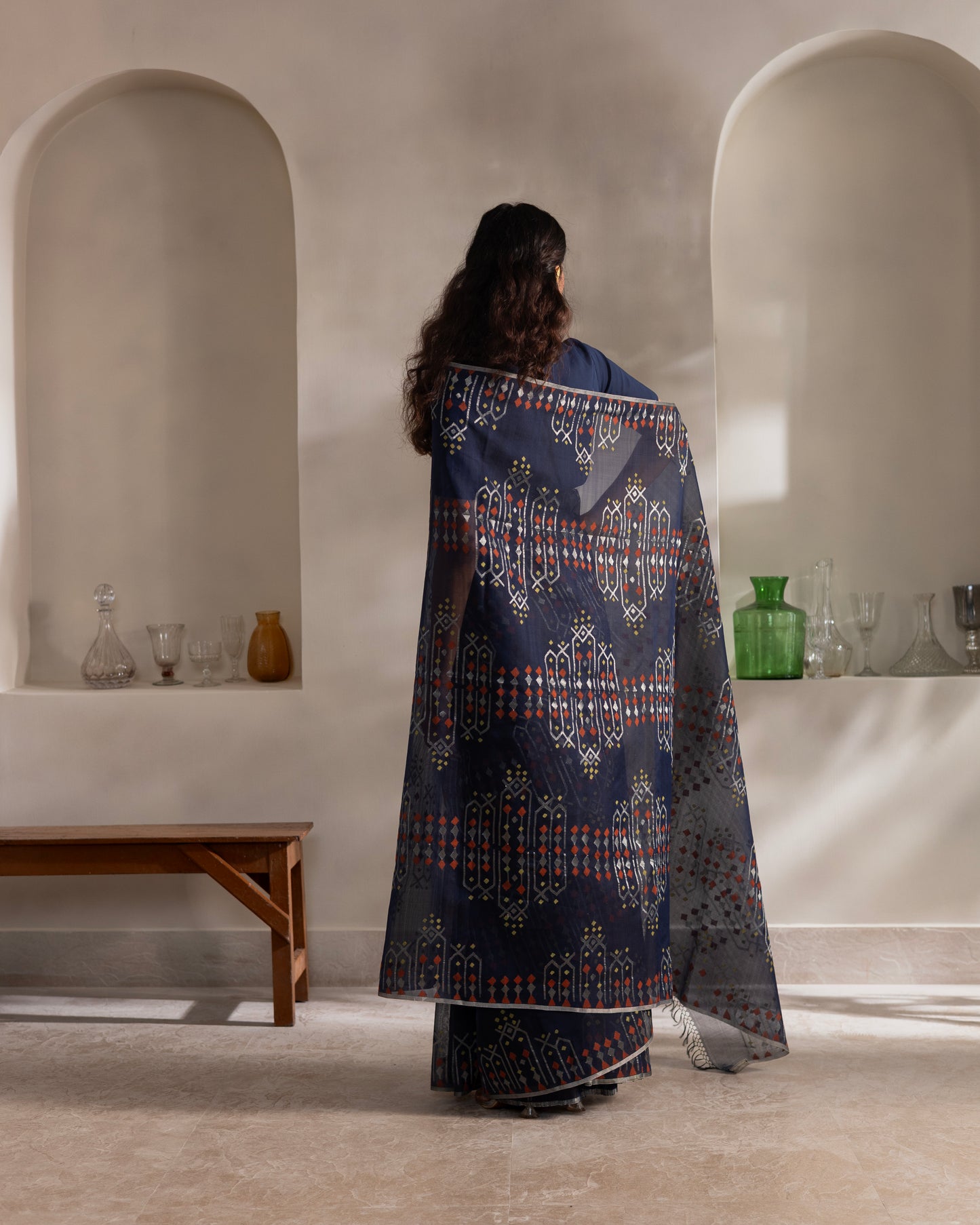 Blue Pure Organza Traditional Jamdani Handloom Saree