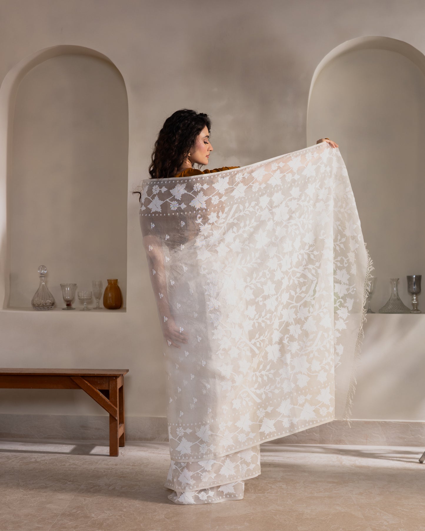 White Pure Organza Traditional Jamdani Saree