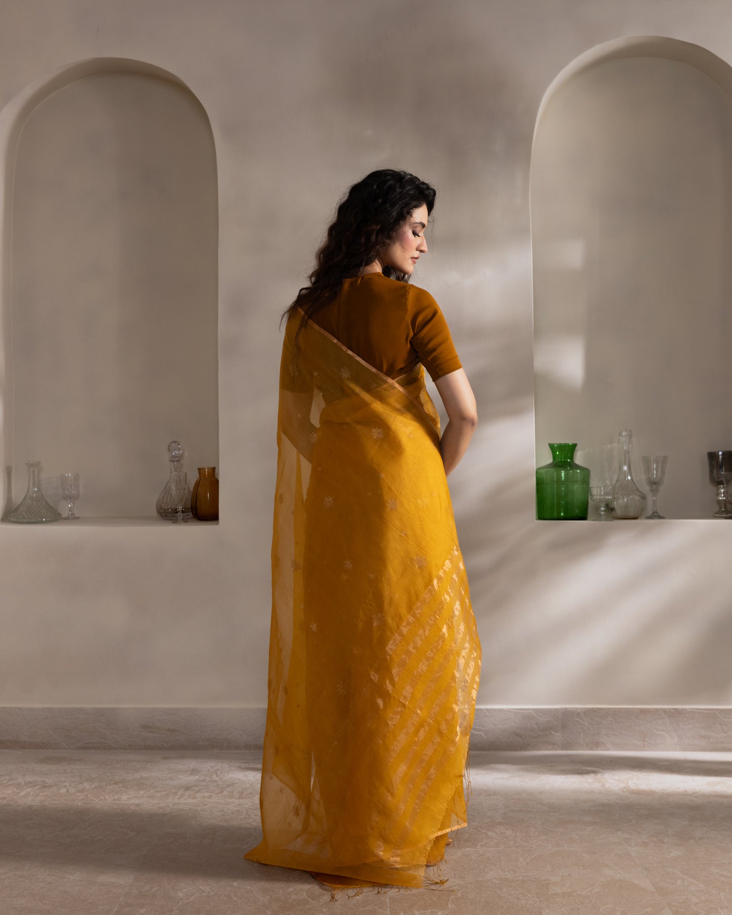 Yellow Pure Organza Silk Jamdani Handloom Saree