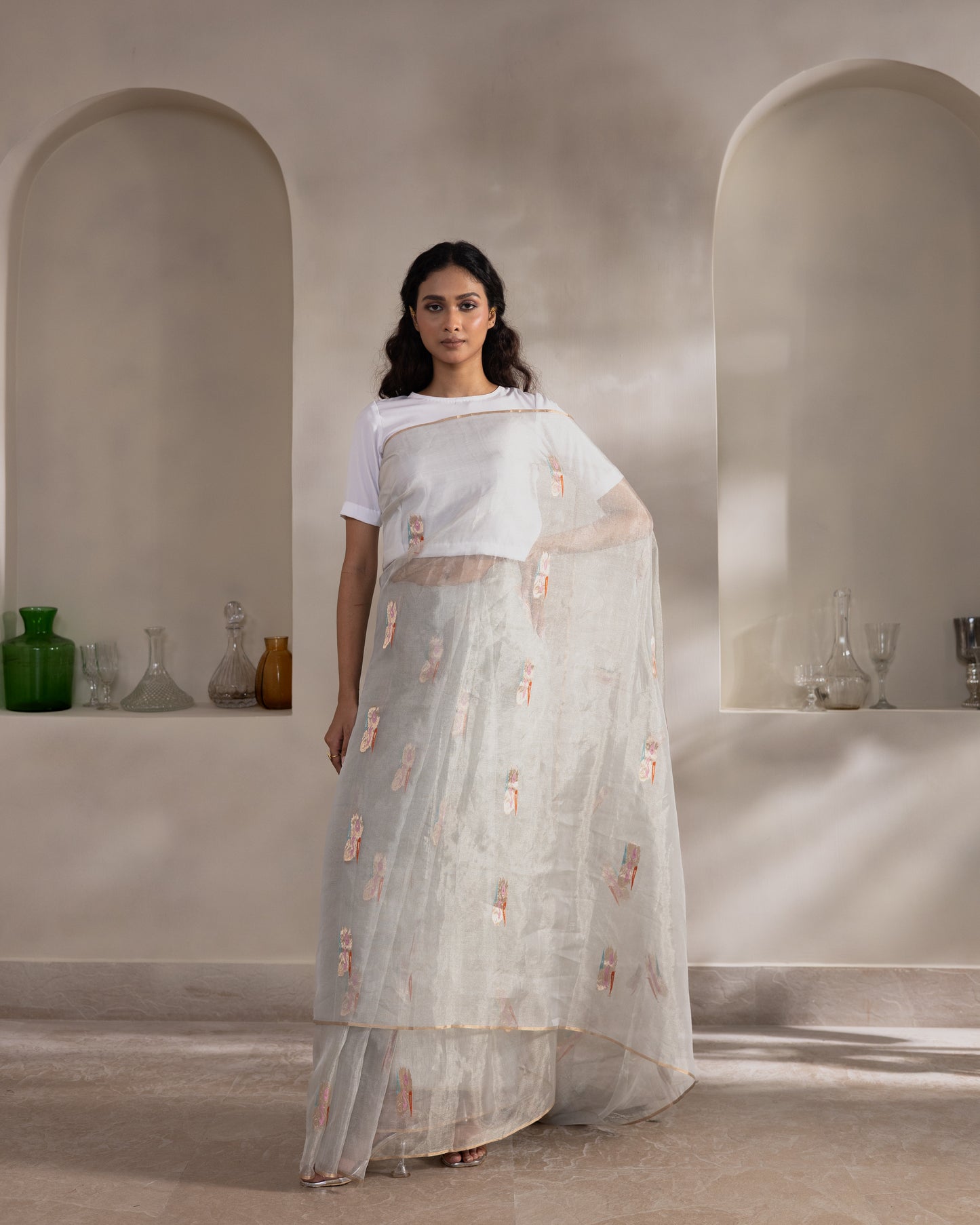 White Tissue Silk Handloom Saree