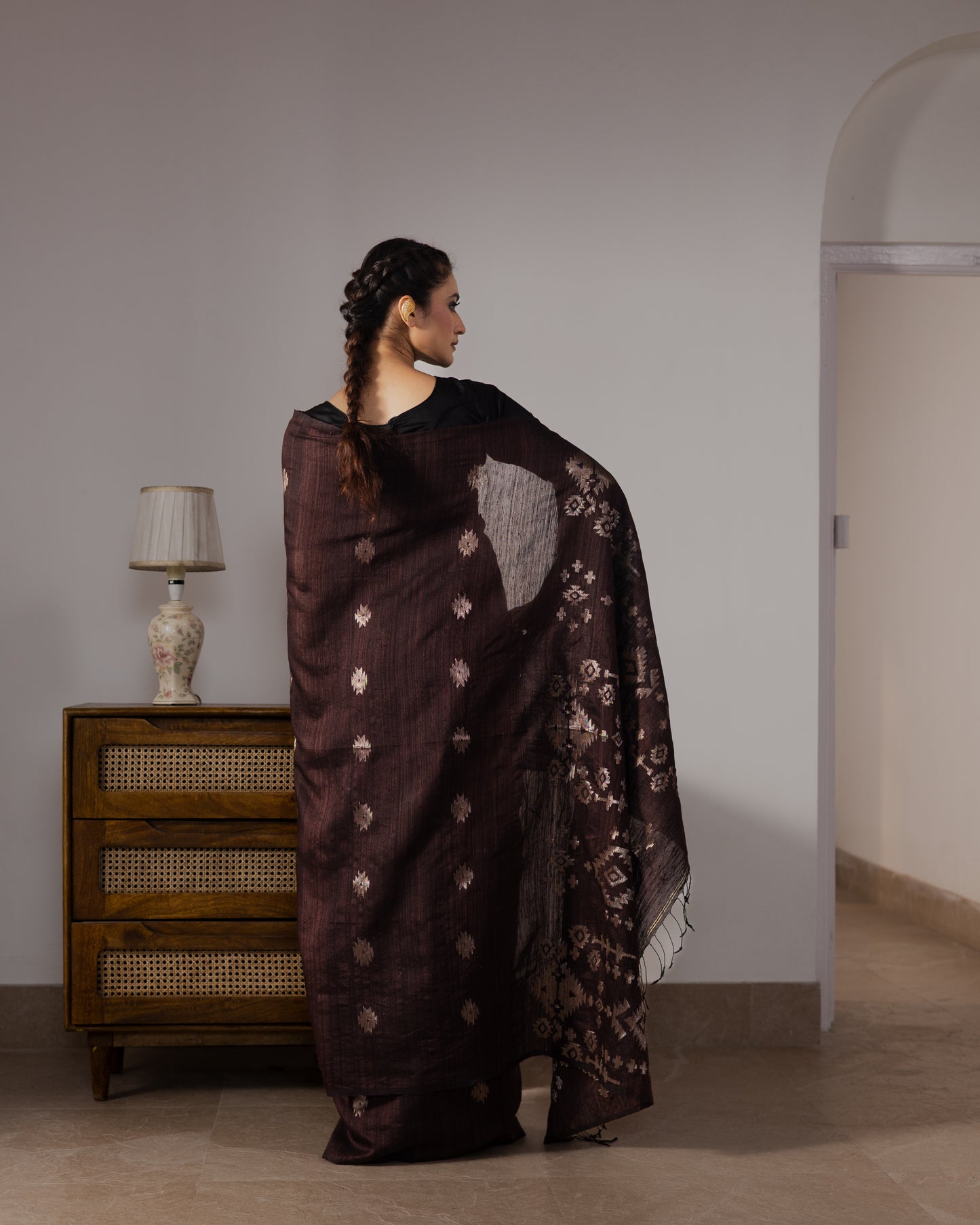 Brown Pure Matka Silk Jamdani Handloom Saree