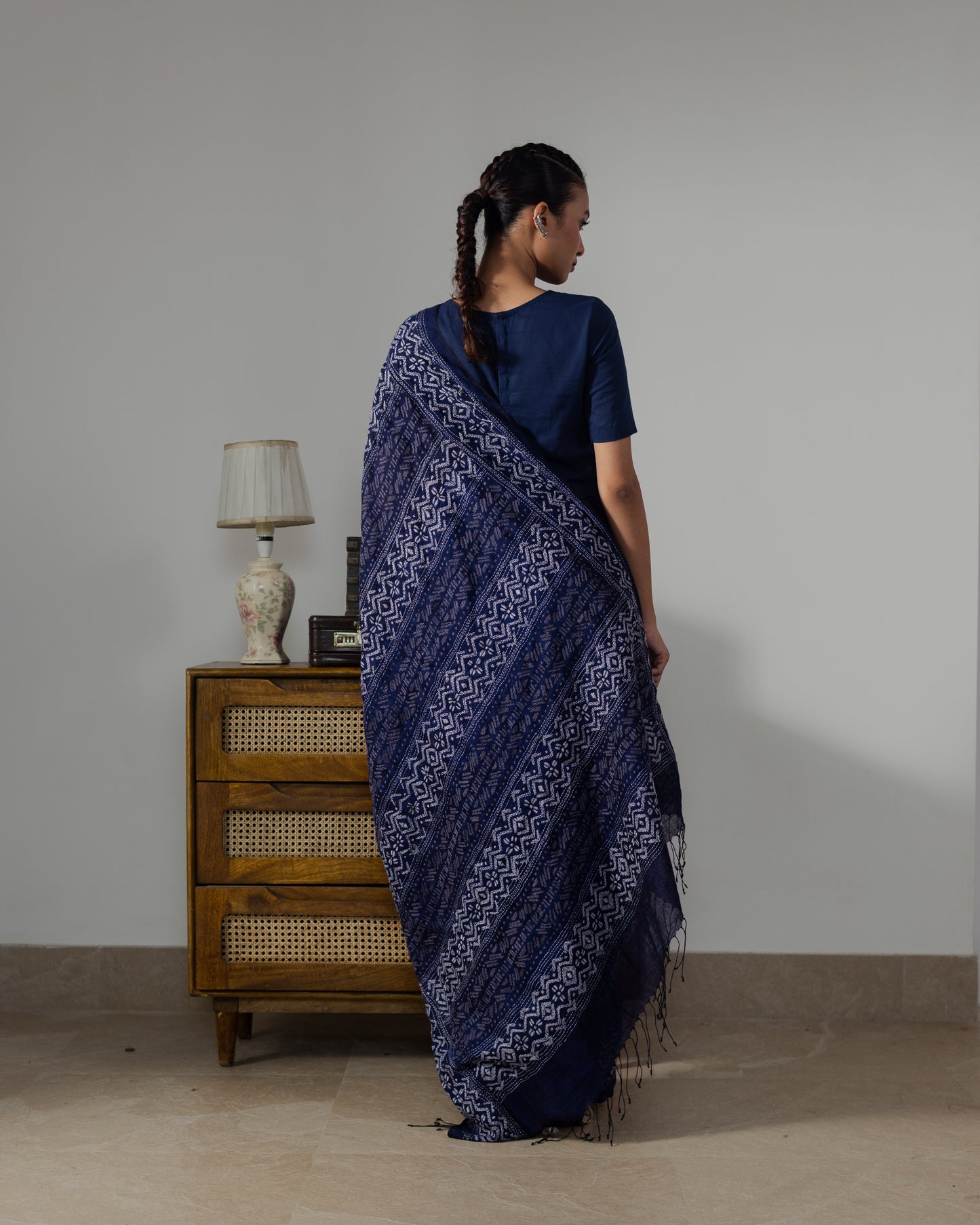 Indigo Kantha Pure Linen  Handloom Saree