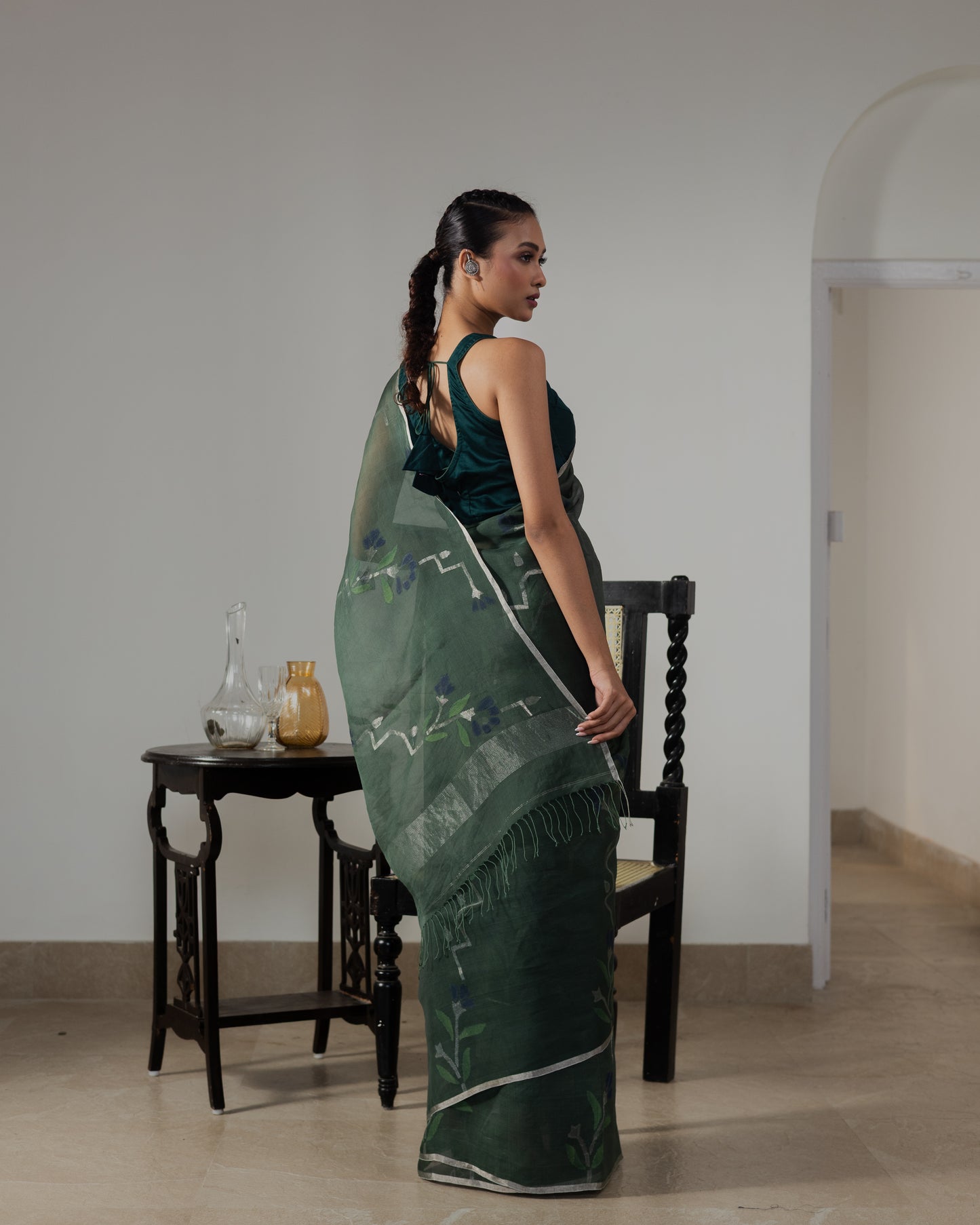 Green Pure Organza Silk Jamdani Handloom Saree