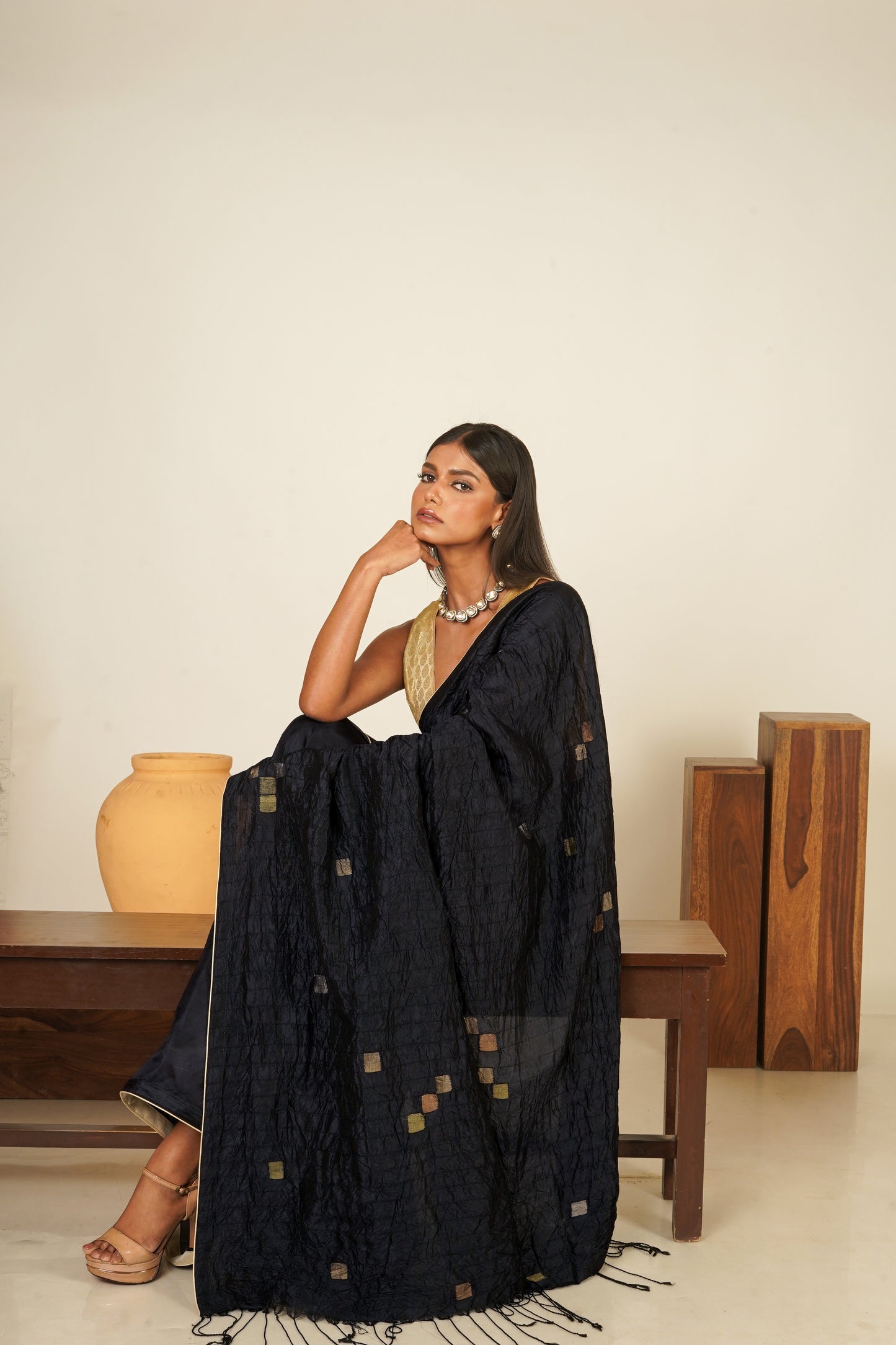Midnight Blue Pure Katan Silk Jamdani Handloom Saree