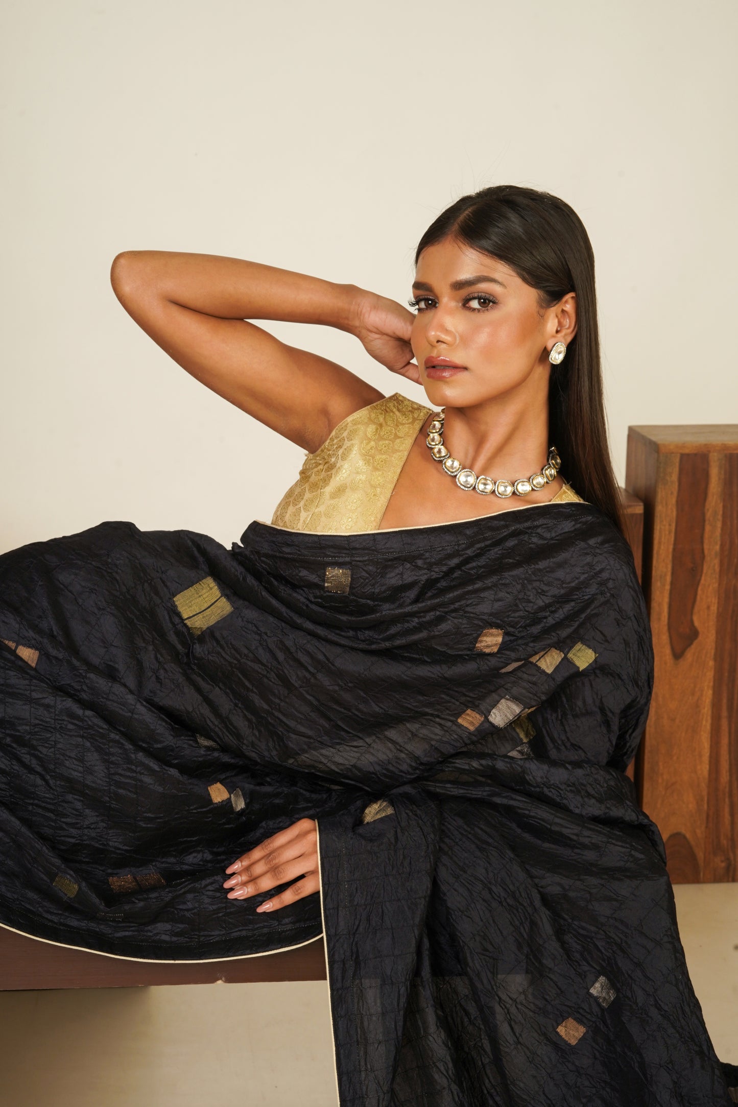 Midnight Blue Pure Katan Silk Jamdani Handloom Saree
