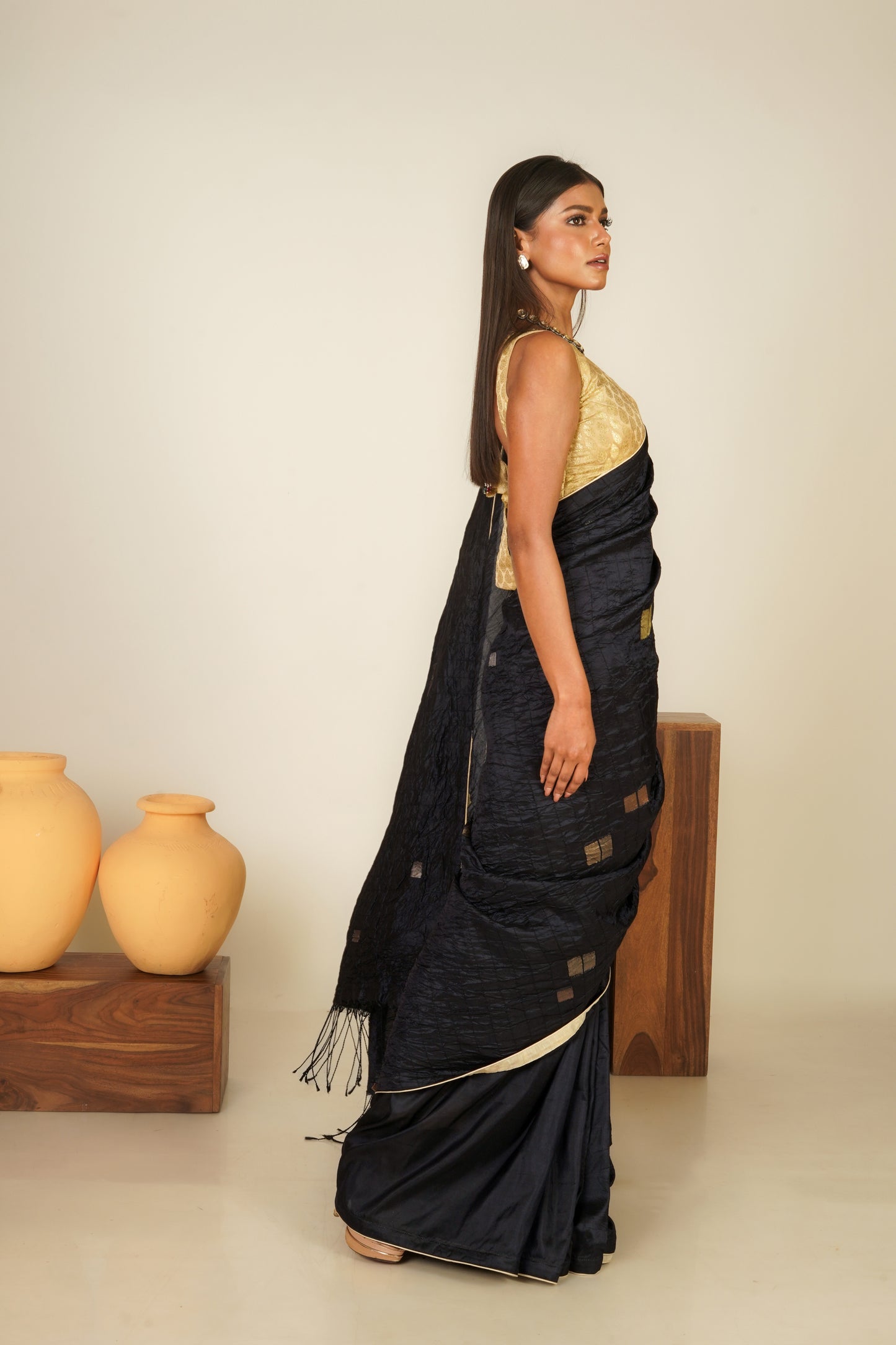 Midnight Blue Pure Katan Silk Jamdani Handloom Saree