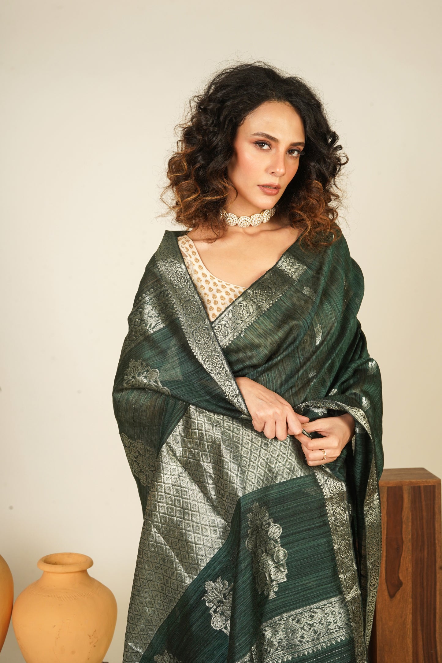Green Pure Matka Silk Banarasi Handloom Saree