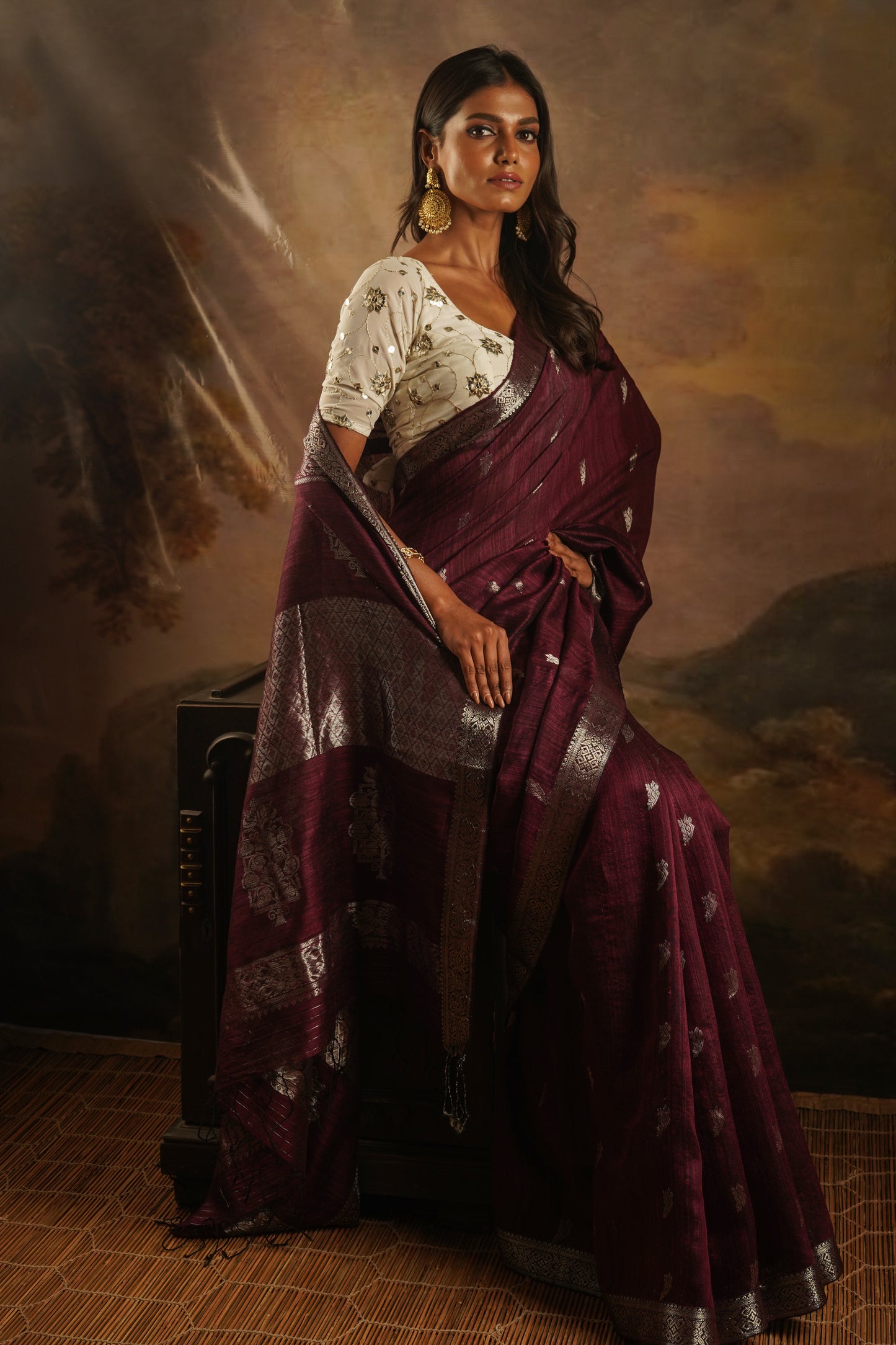 Plum Pure Matka Silk Banarasi Handloom Saree