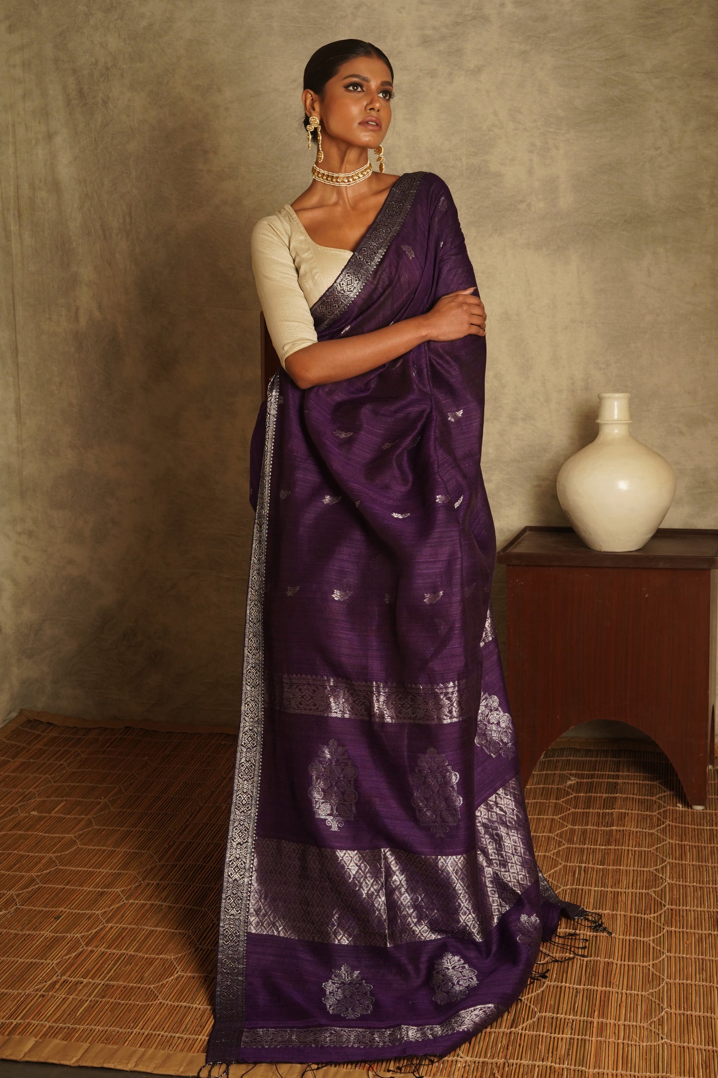 Purple Pure Matka Silk Banarasi Handloom Saree
