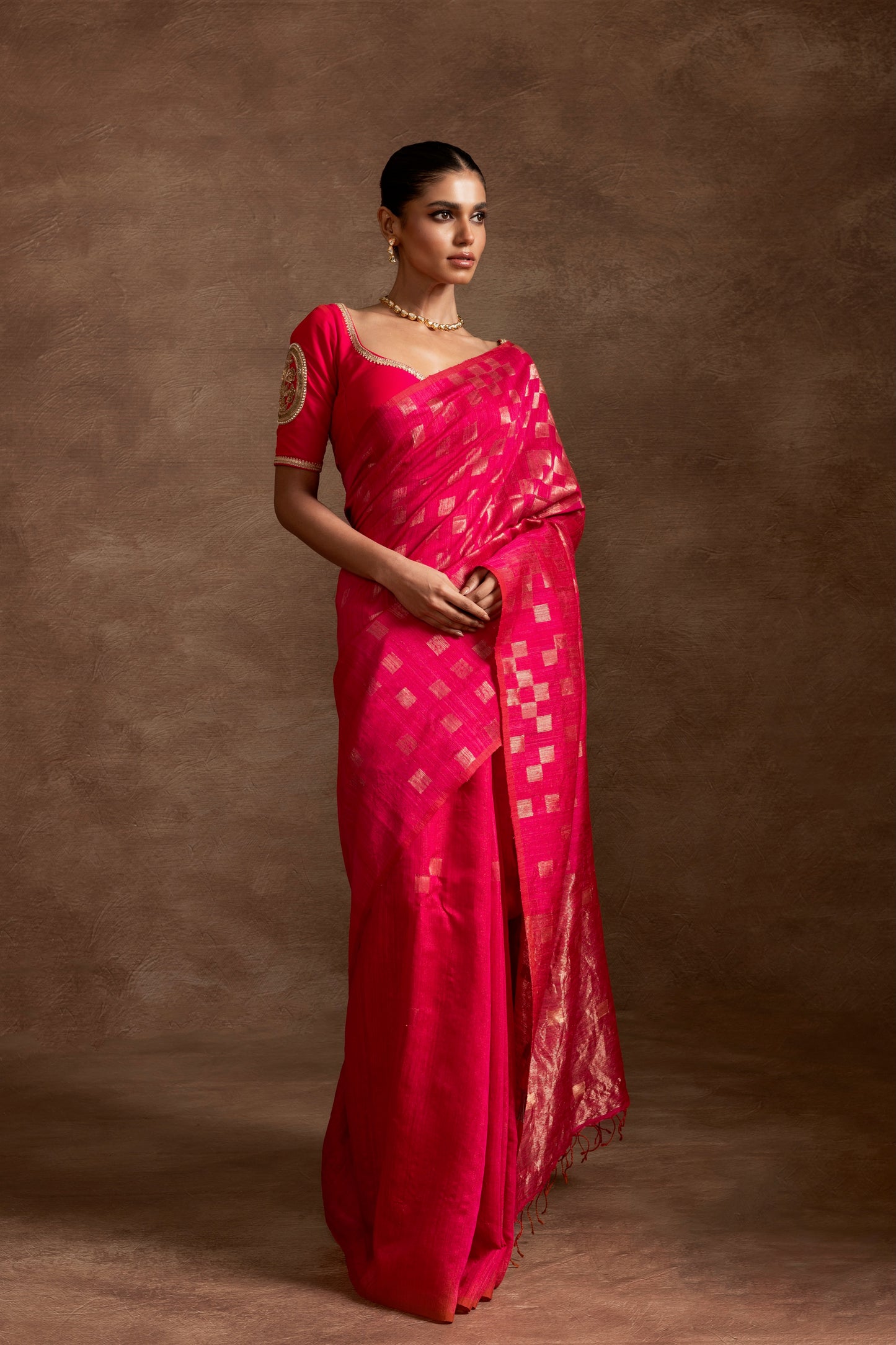 Fuchsia Pure Matka Silk Jamdani Handloom Saree
