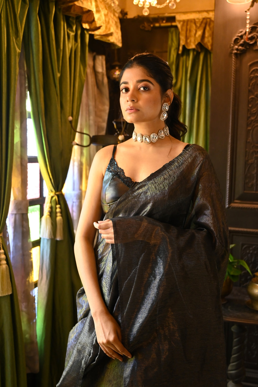 Black Pure Organza Tissue Handloom Silk Saree