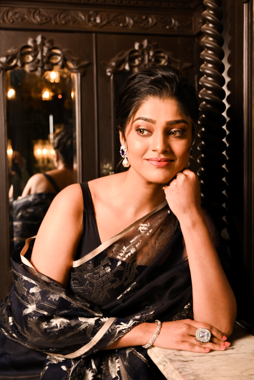 Black Pure Organza Traditional Jamdani Handloom Saree(Pre-Order)