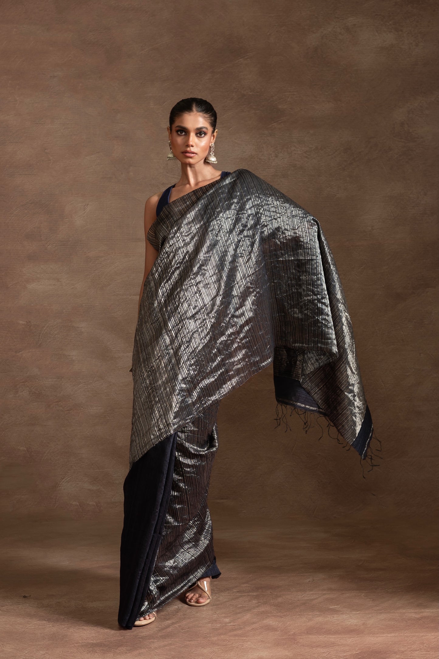 Blue Tissue Matka Silk Handloom Saree