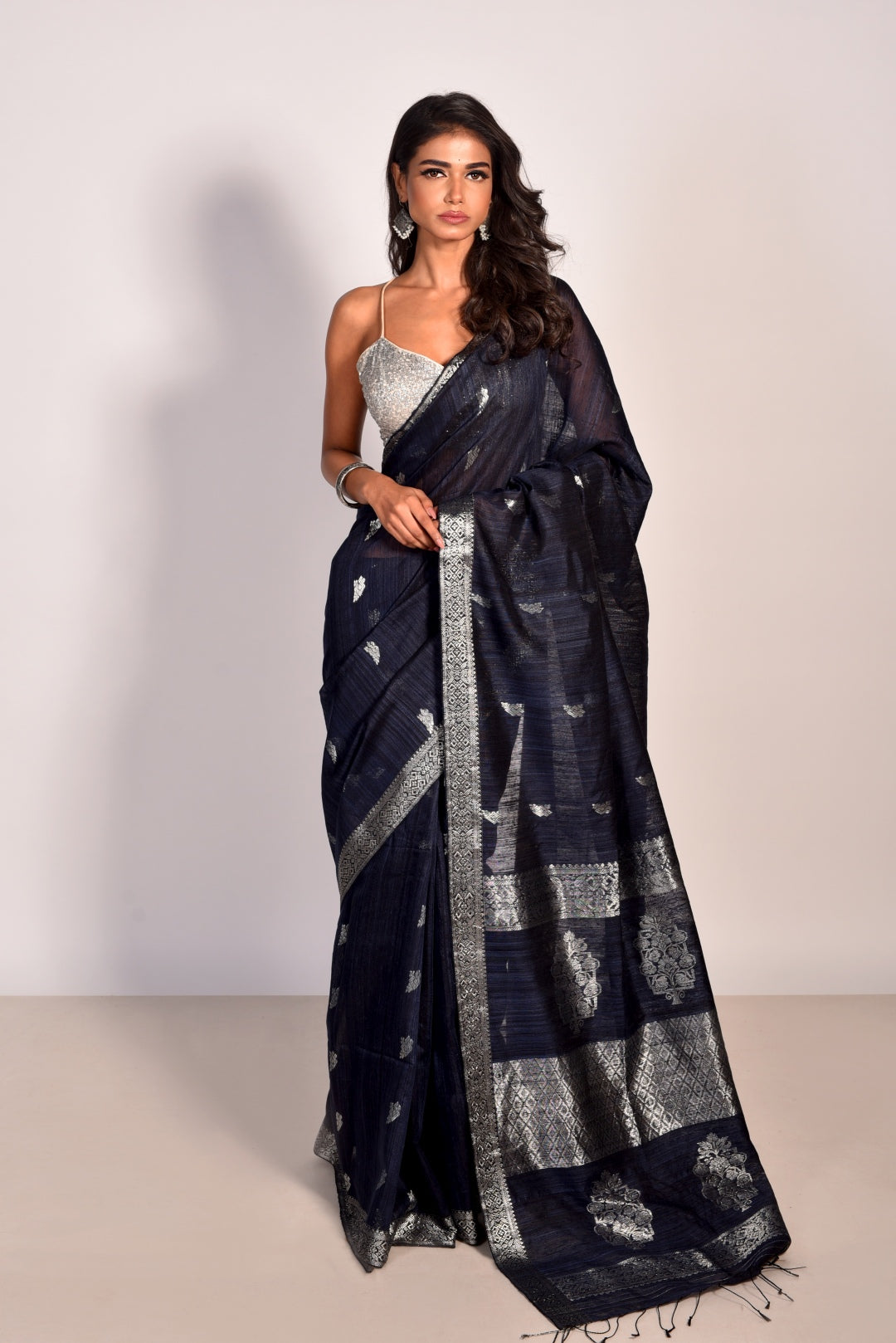 Blue Pure Matka Silk Banarasi Handloom Saree