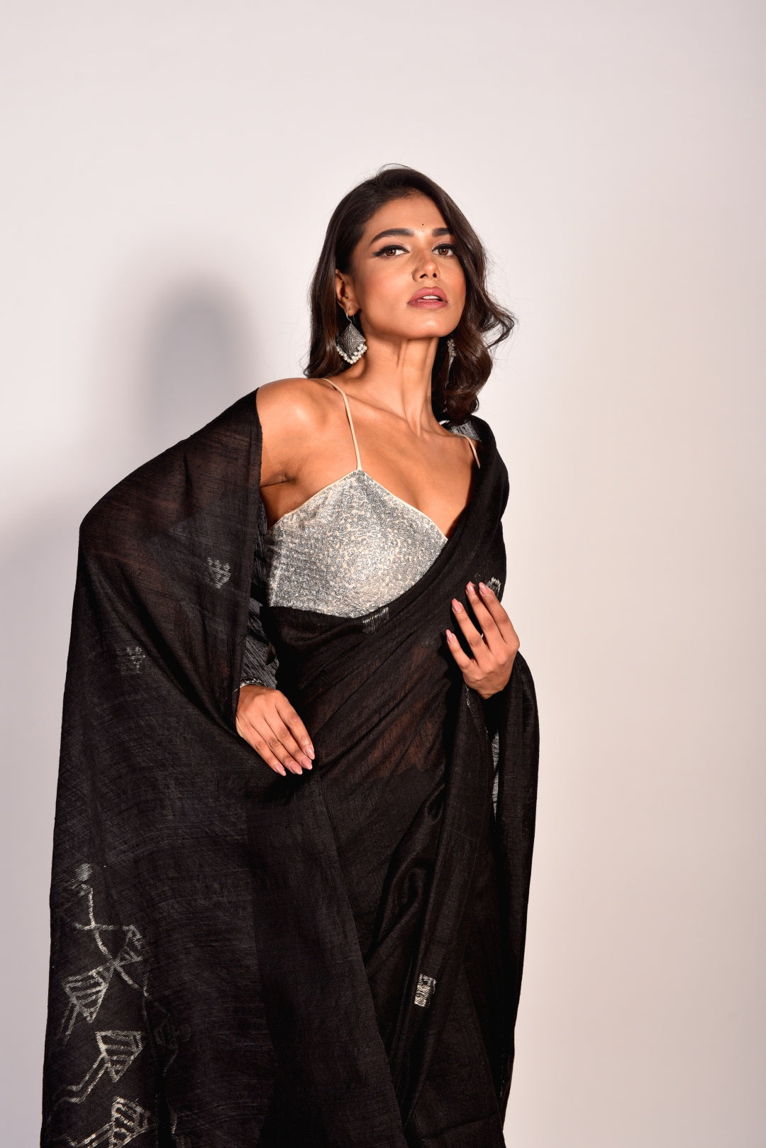 Black Pure Matka Silk Jamdani Handloom Saree