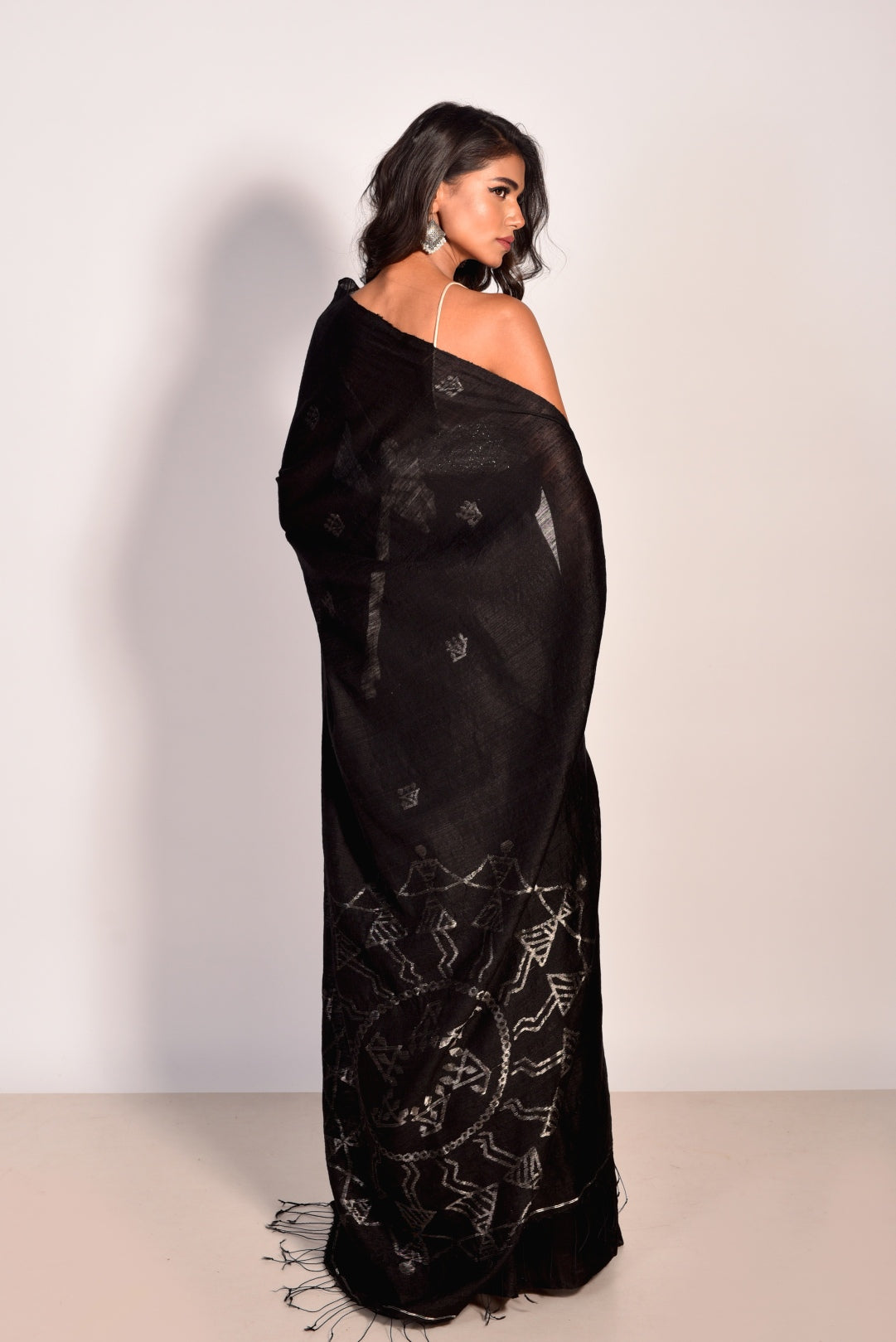 Black Pure Matka Silk Jamdani Handloom Saree