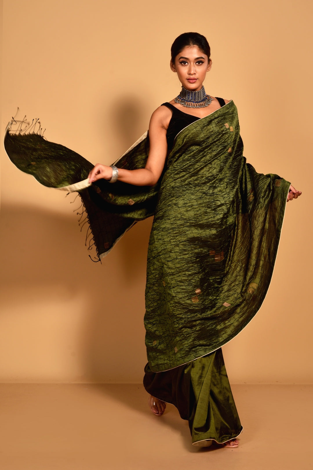 Green Pure Katan Silk Jamdani Handloom Saree