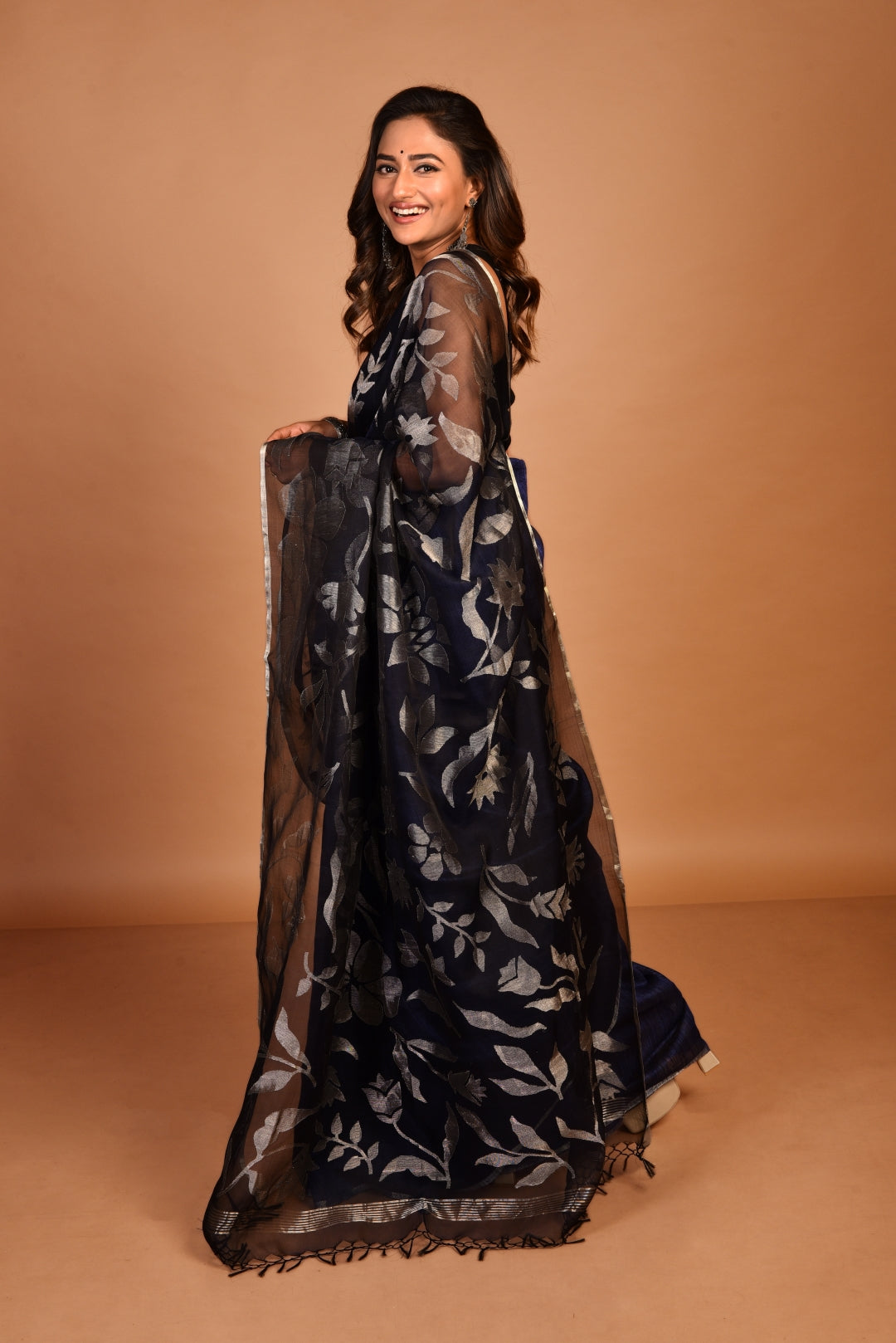 Blue Pure Organza and Matka Silk Jamdani Handloom Saree
