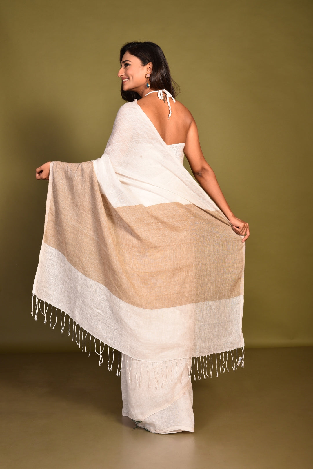 White Linen Handloom Saree