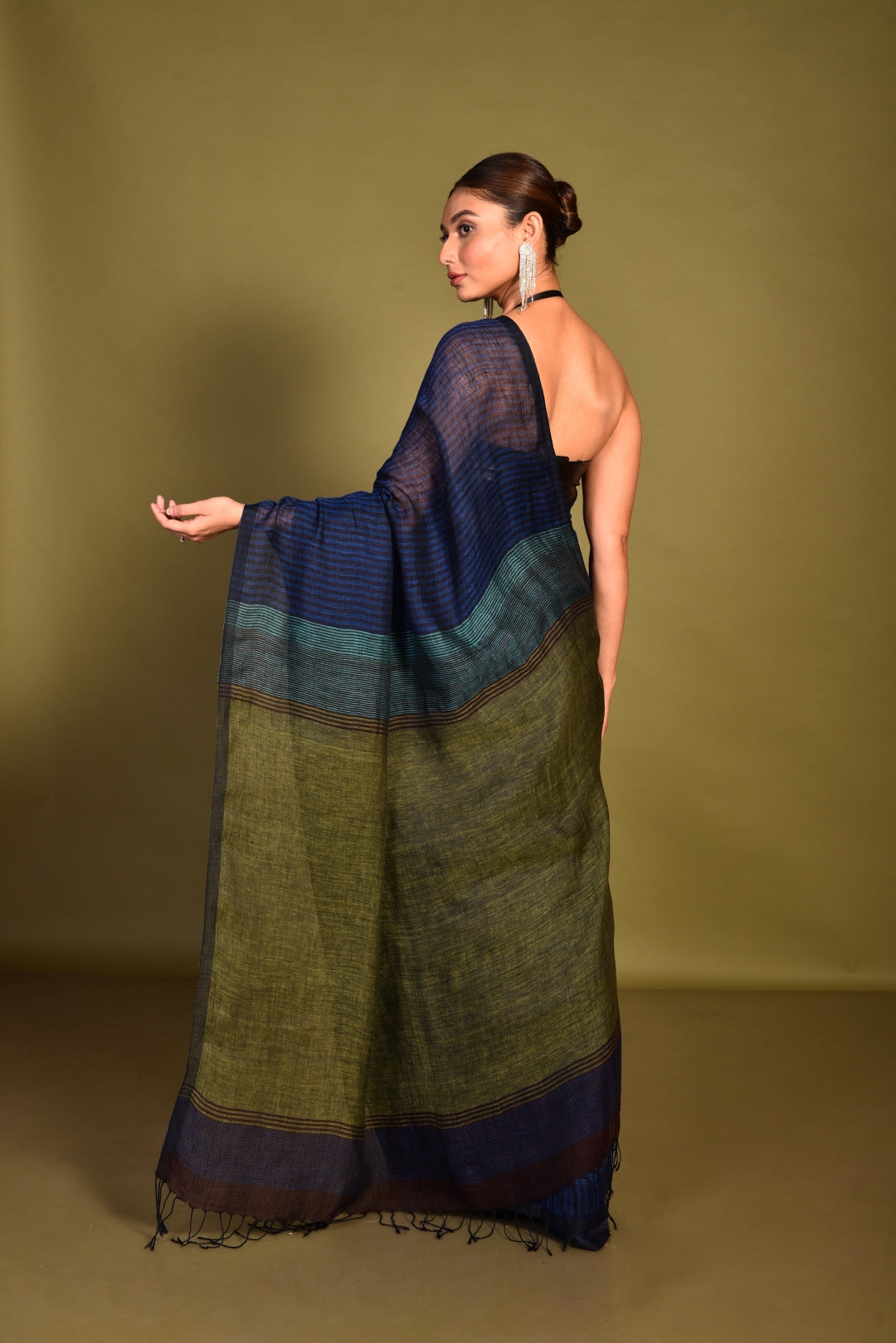 Blue Linen Handloom Saree
