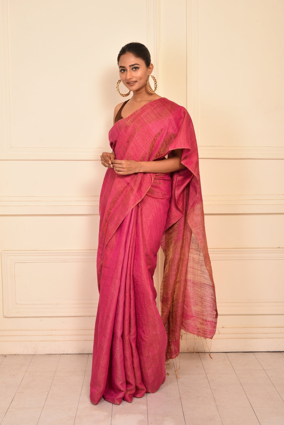 Fuchsia Pure Matka Tissue Handloom Saree