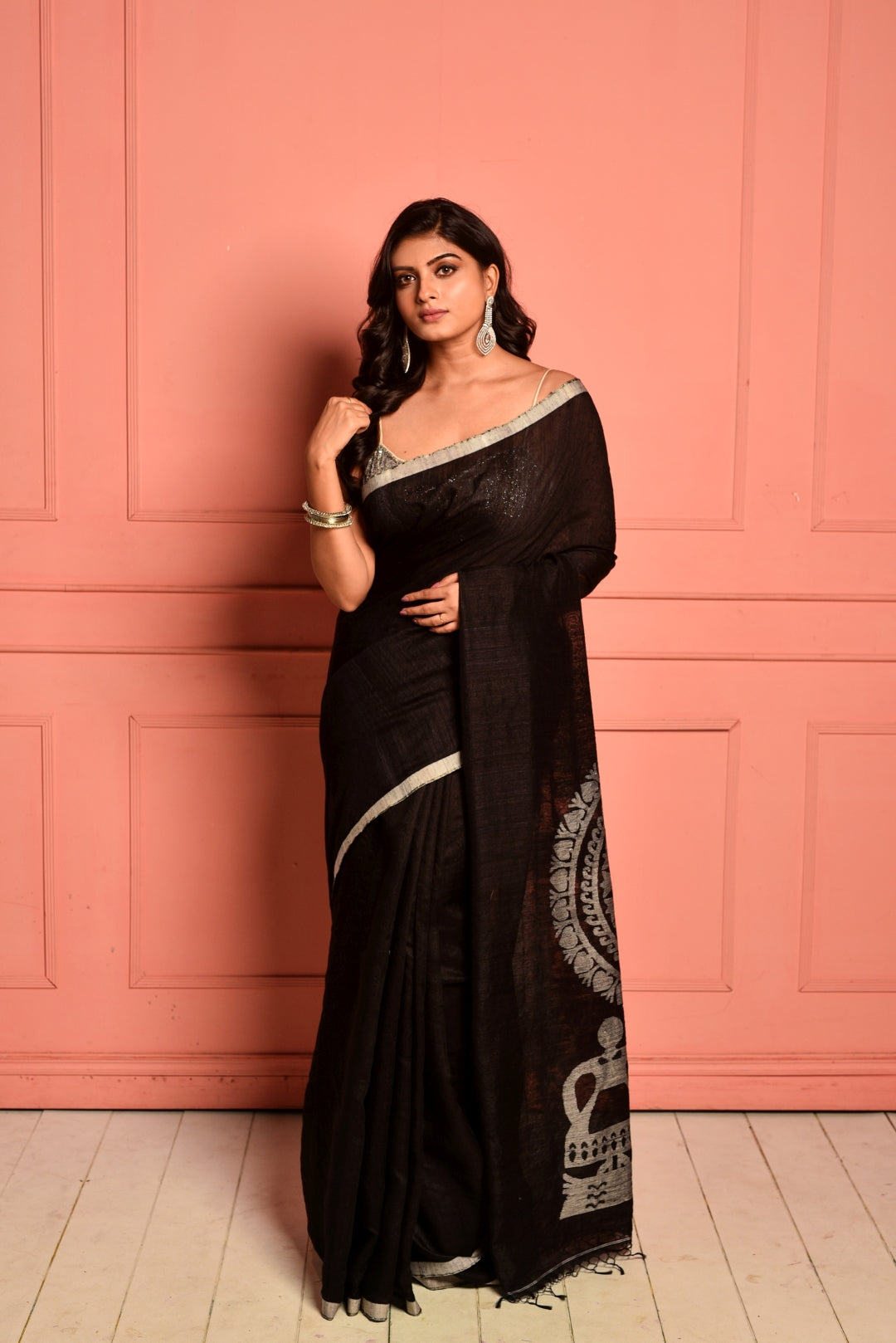 Black Pure Matka Silk Jamdani Handloom Saree