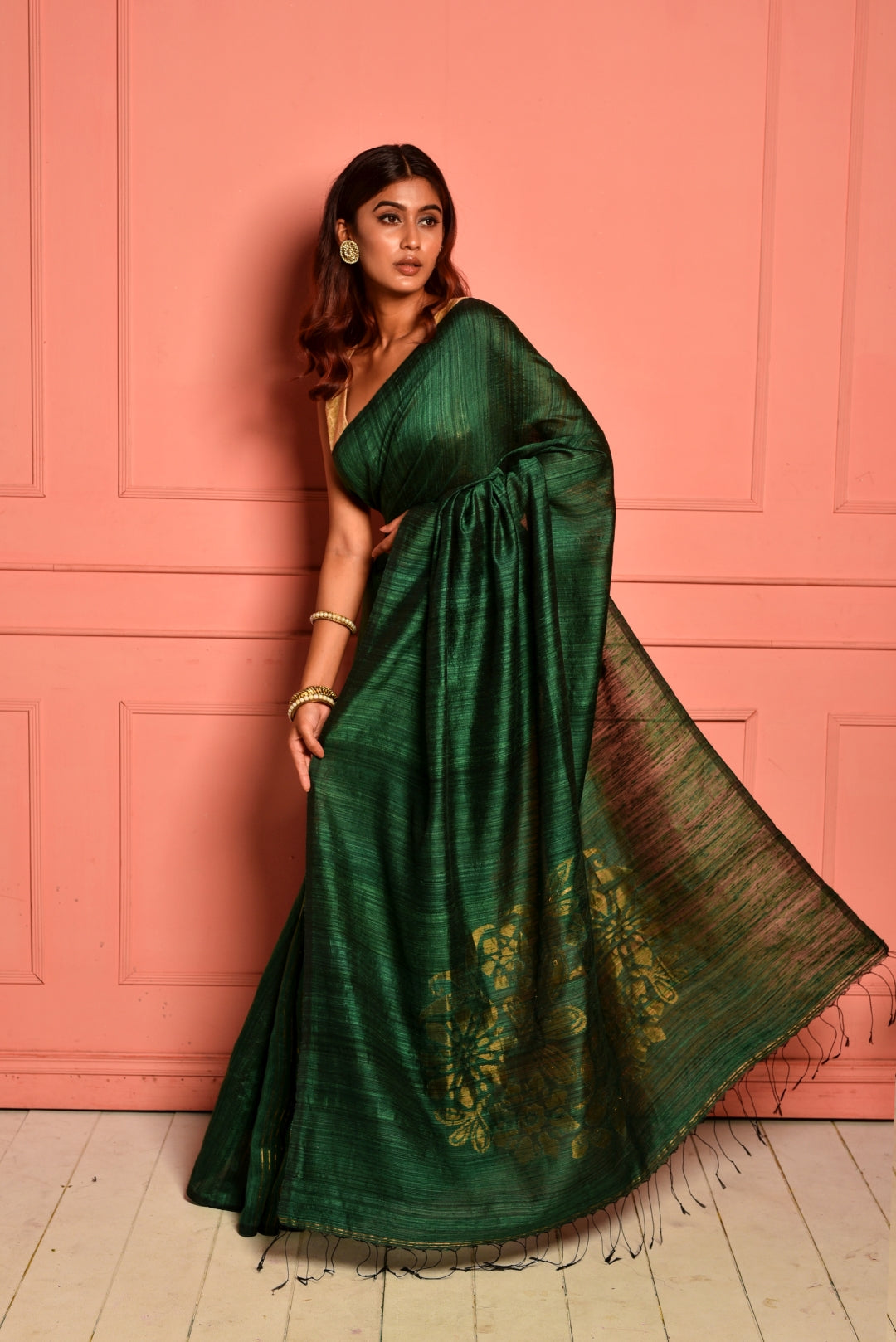 Green Pure Matka Silk Jamdani Handloom Saree