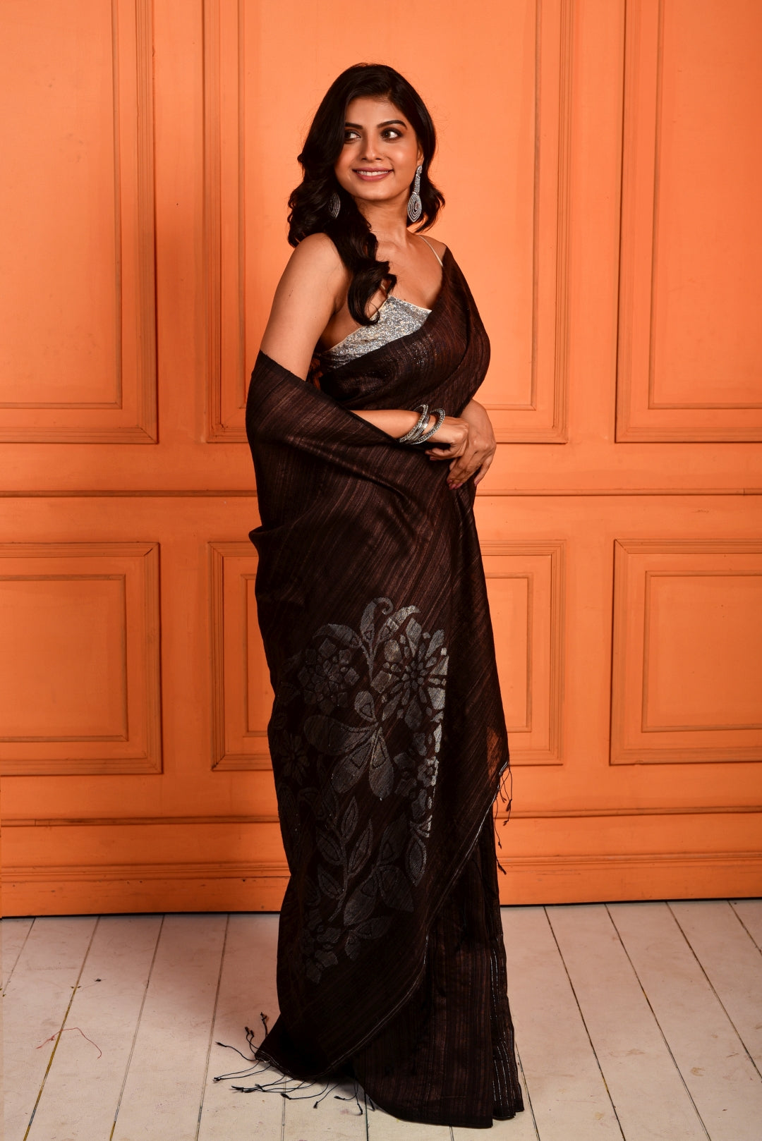 Brown Pure Matka Silk Jamdani Handloom Saree