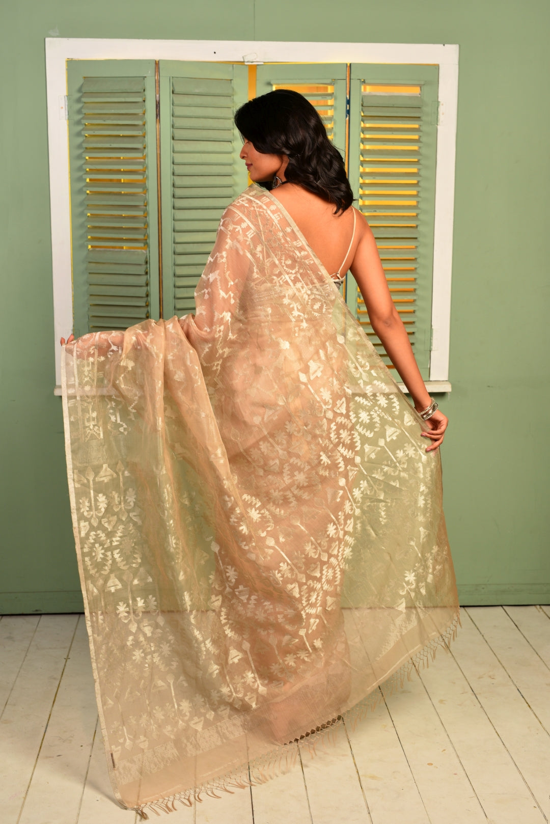Beige Pure Organza Traditional Jamdani