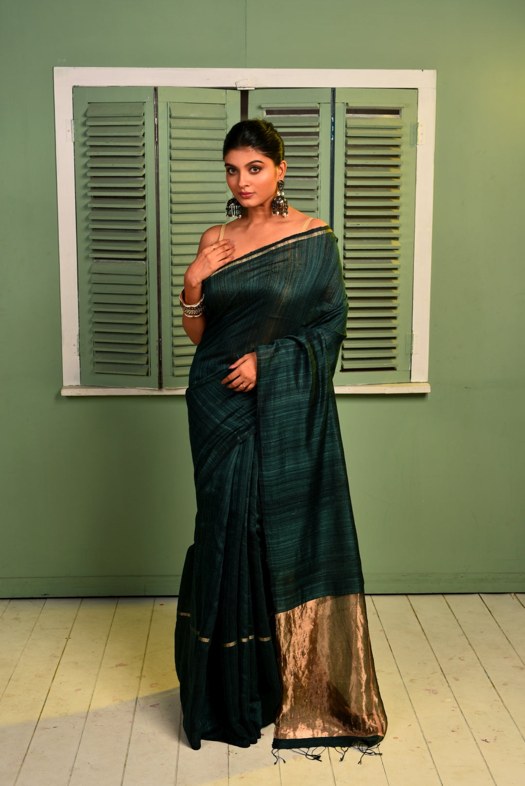Green Pure Matka Silk Handloom Saree