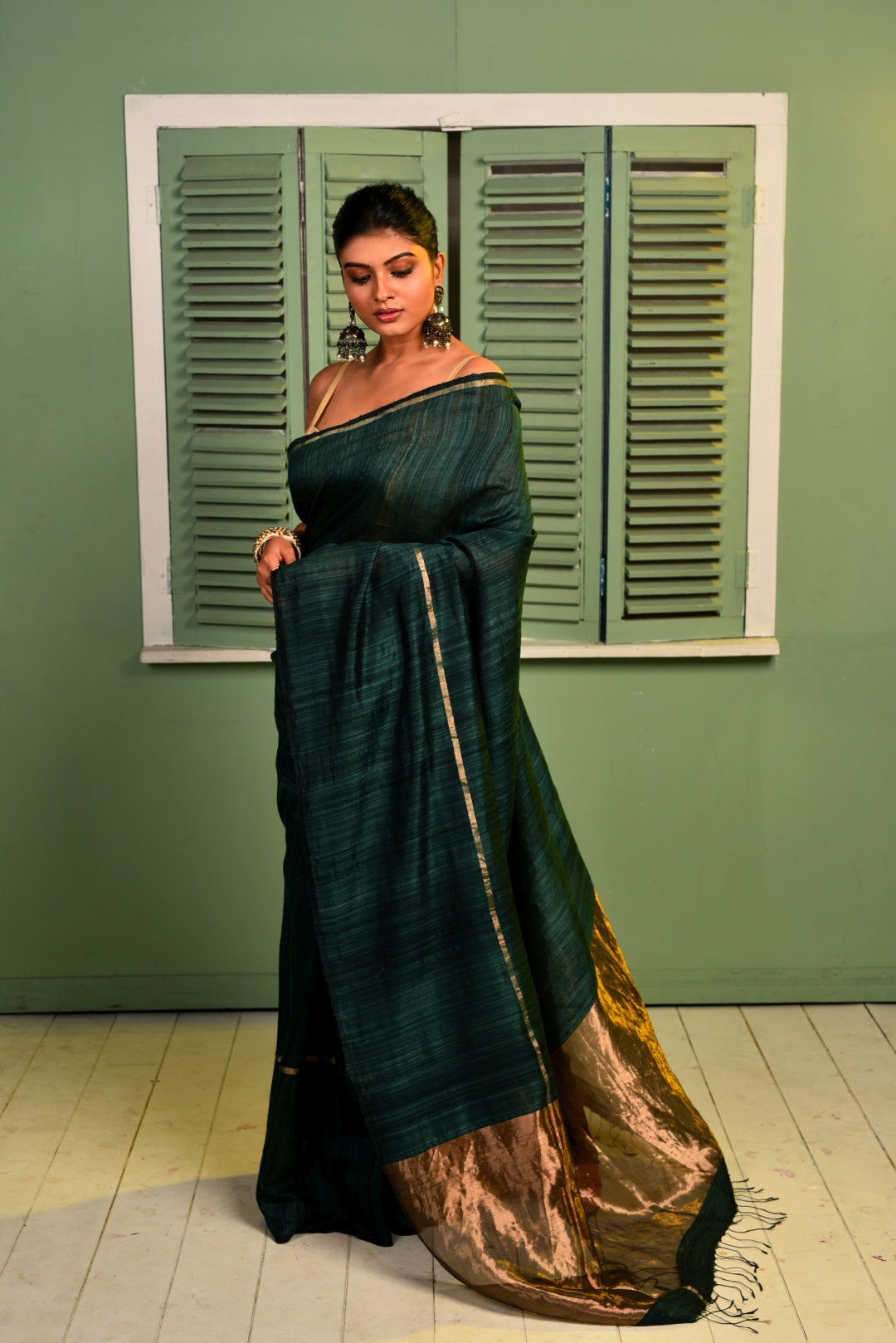 Green Pure Matka Silk Handloom Saree