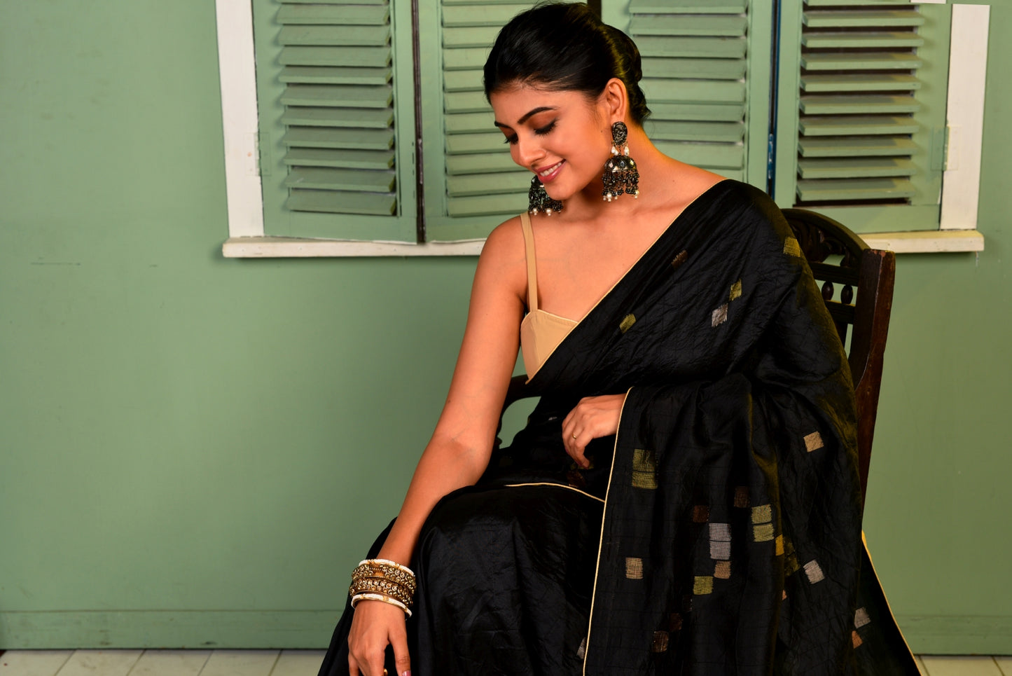 Black Pure Katan Silk Jamdani Handloom Saree