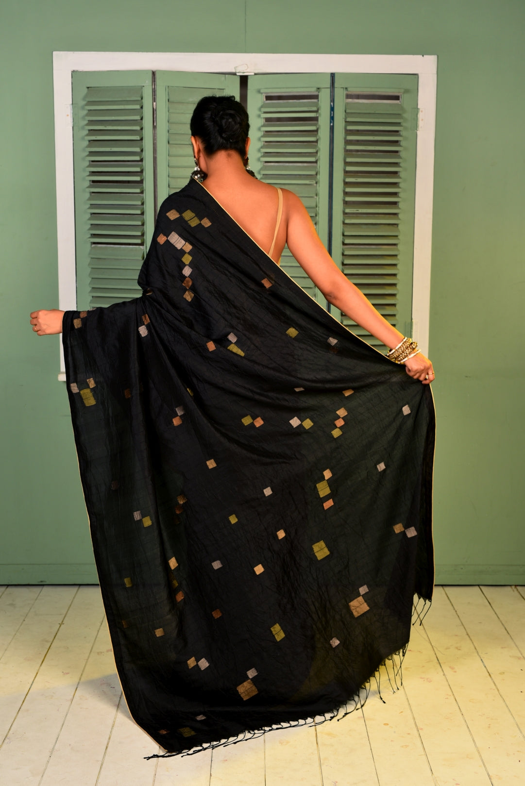 Black Pure Katan Silk Jamdani Handloom Saree