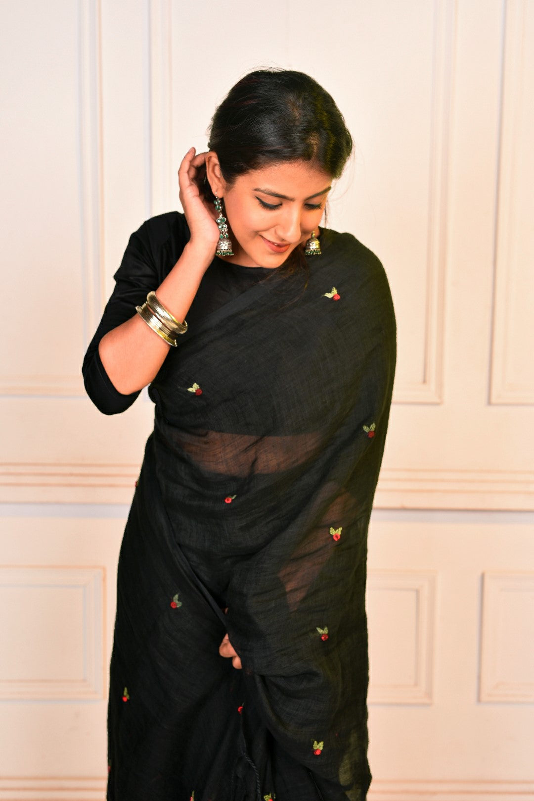 Black Pure Linen Handloom Saree