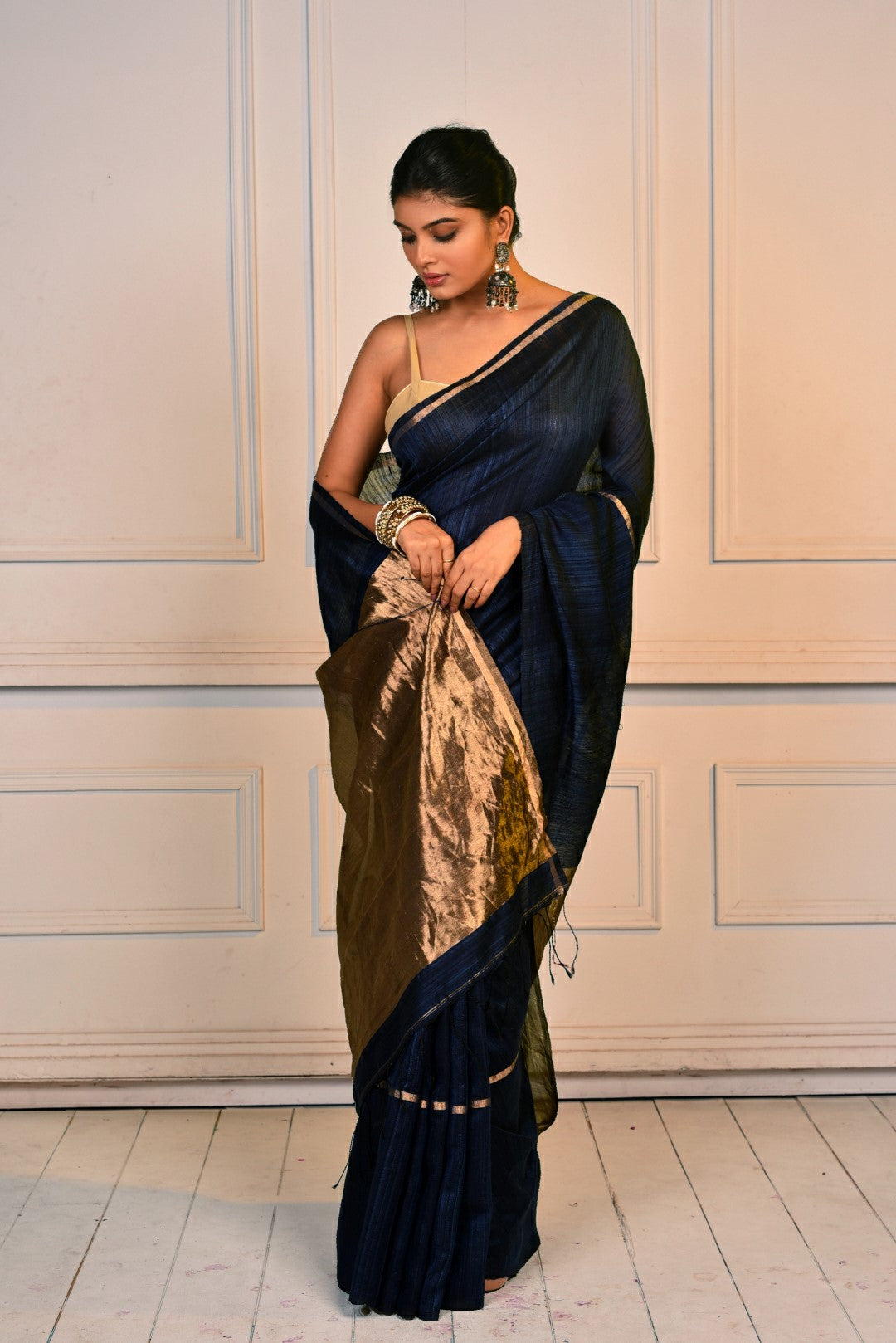 Blue Pure Matka Silk Handloom Sraee