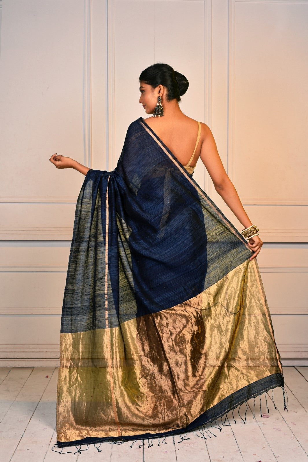 Blue Pure Matka Silk Handloom Sraee