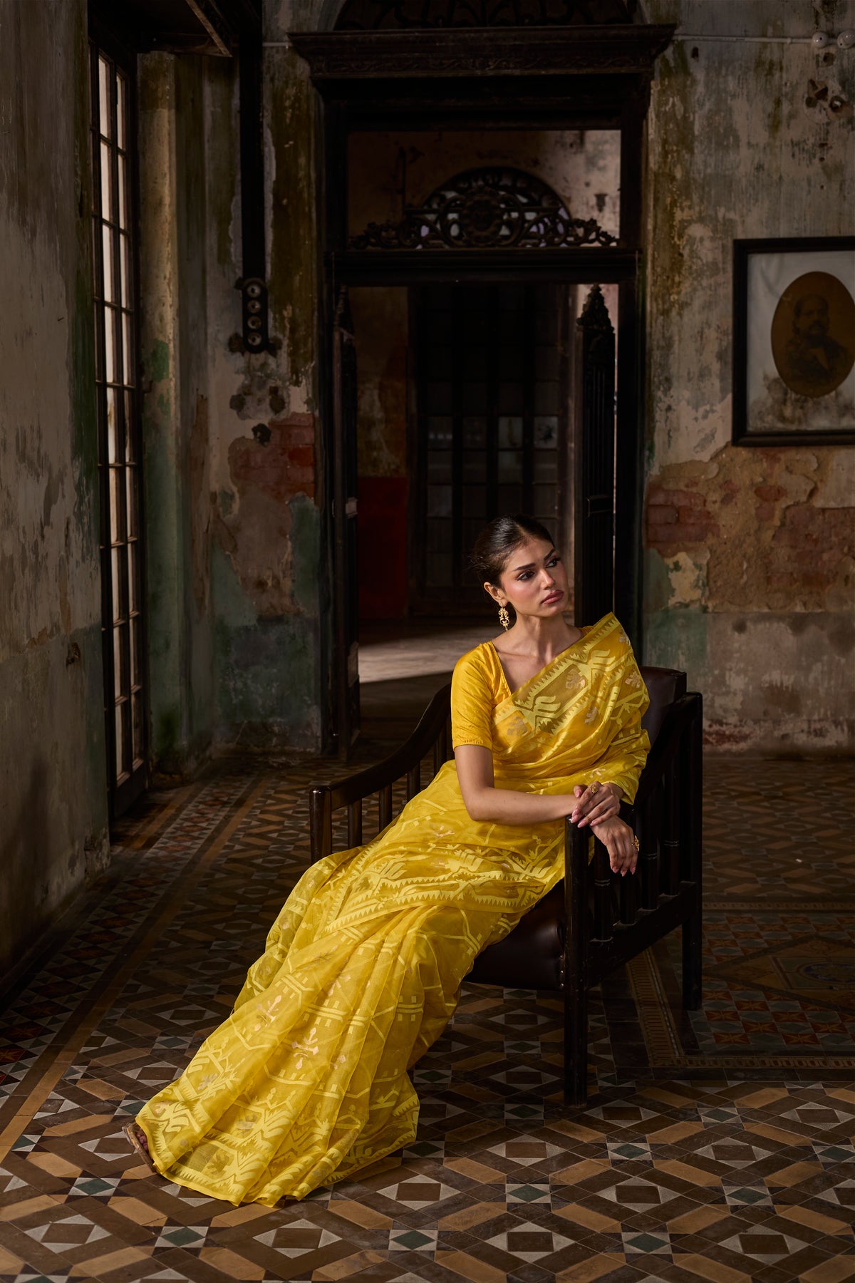Yellow Pure Organza Silk Traditional Jamdani Saree