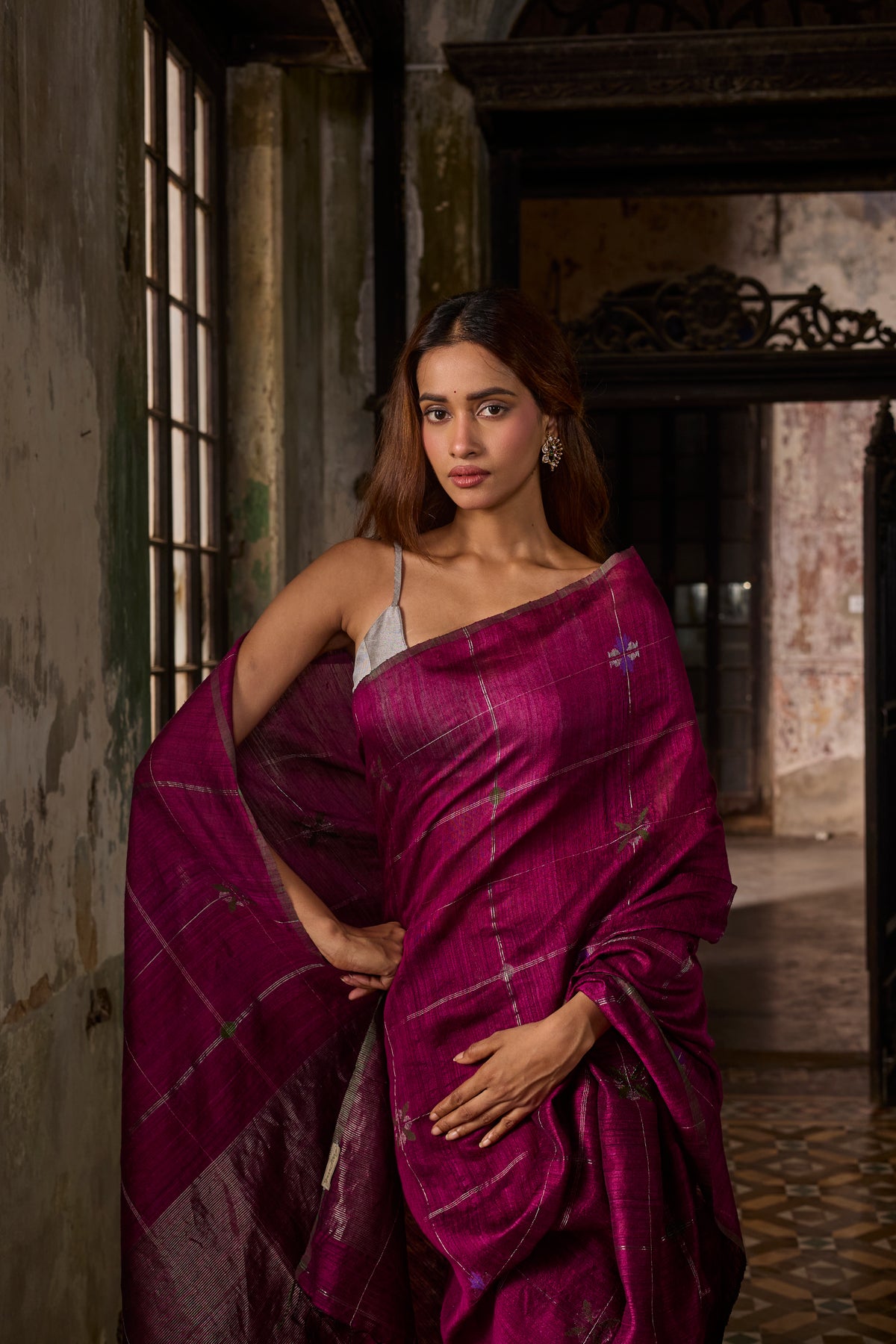 Magenta Pure Matka Silk Handloom Saree