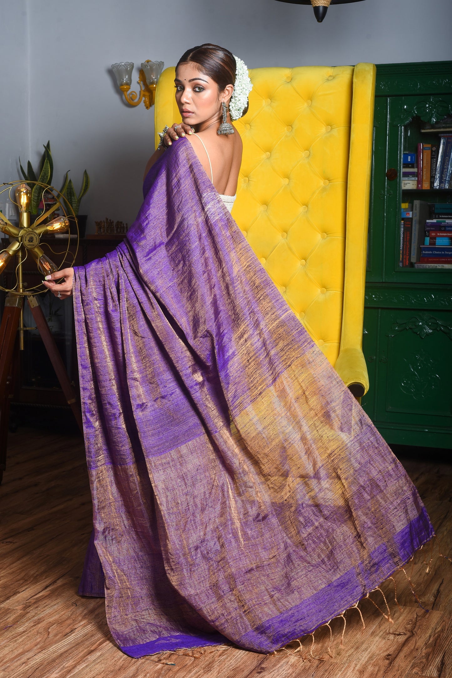 Purple Pure Matka Tissue Handloom Saree